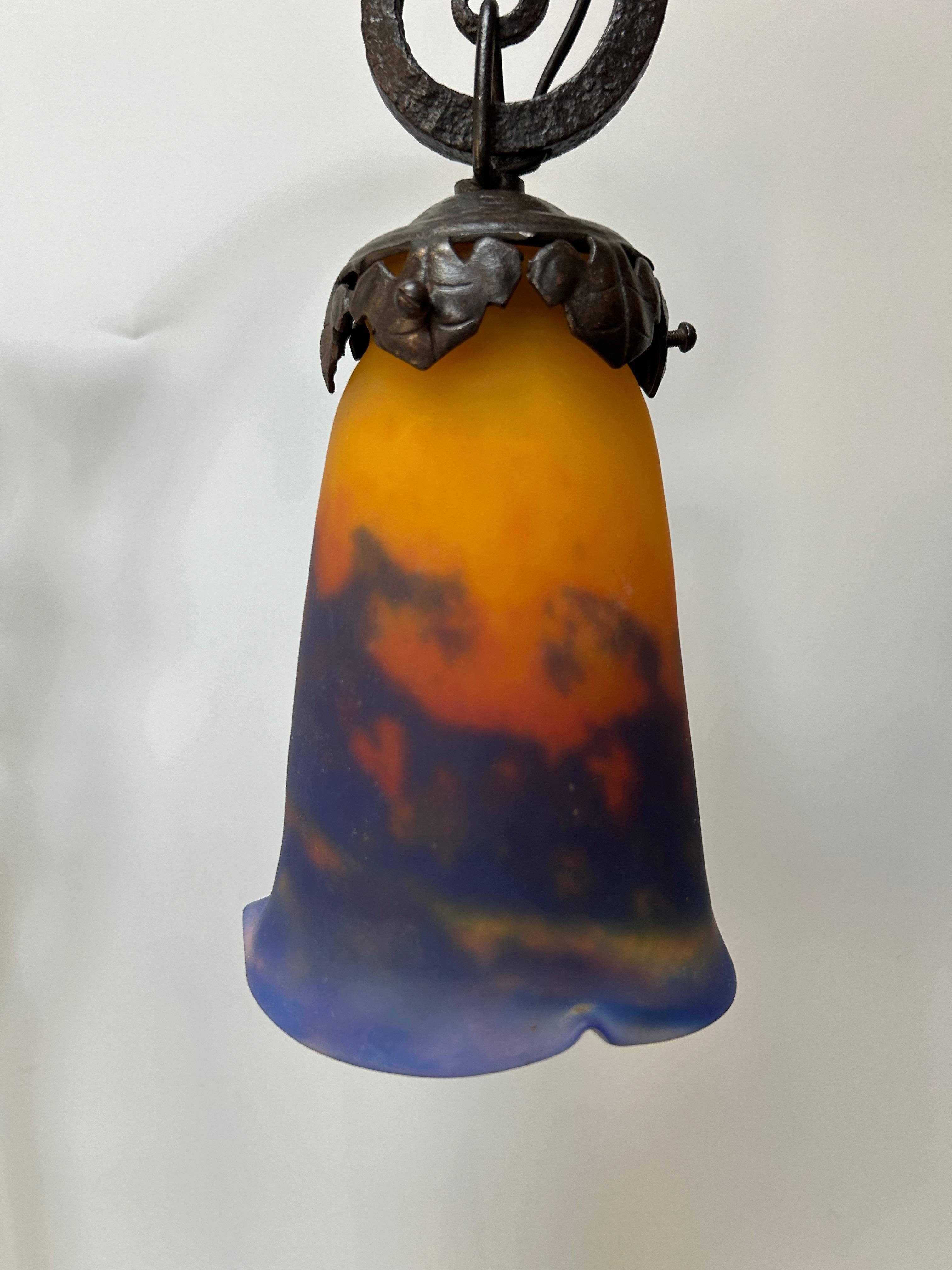 Vetro Muller Frères Coppia di lampade Doble Tulips in stile Art Déco in vendita