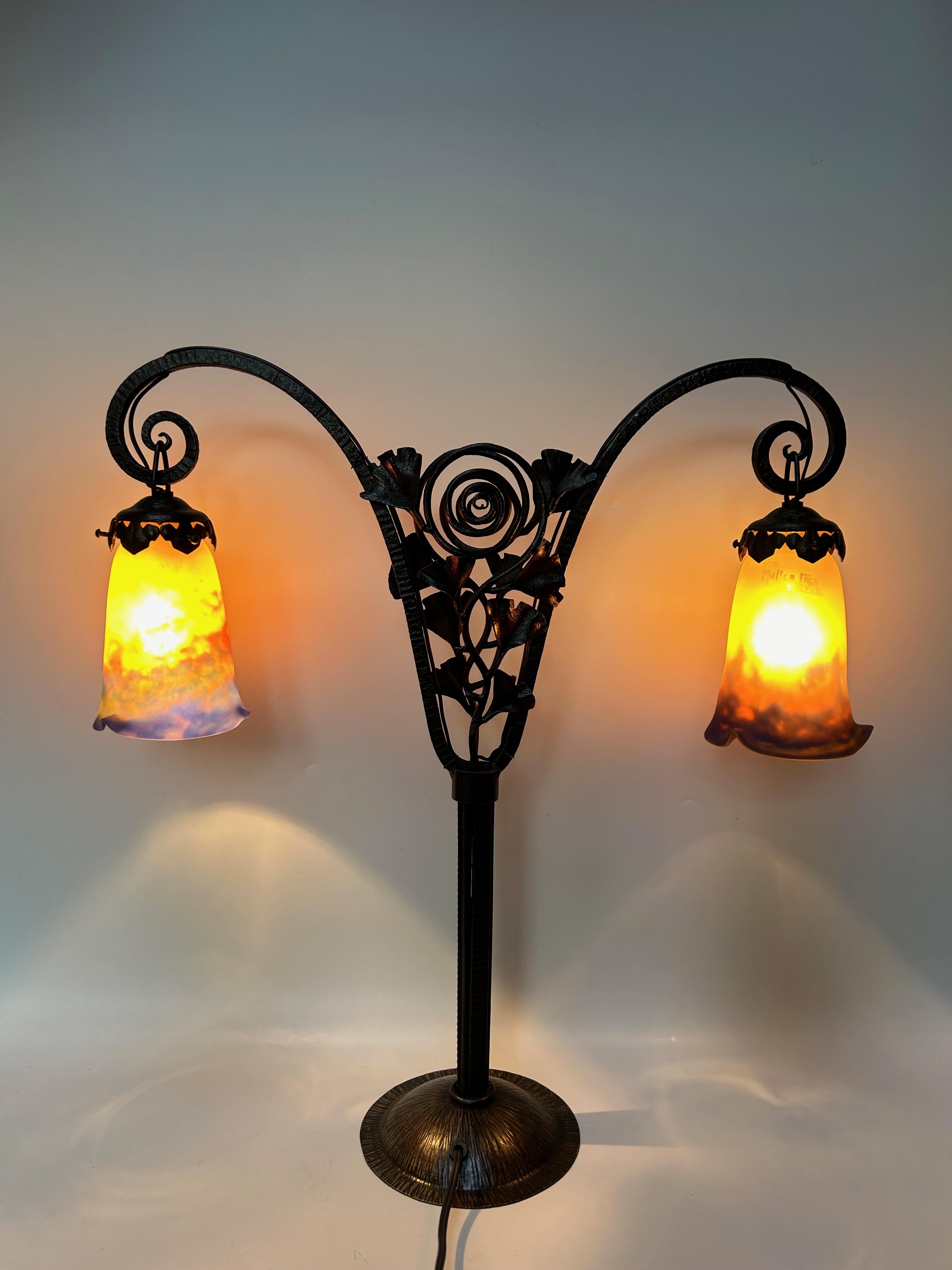 Muller Frères Coppia di lampade Doble Tulips in stile Art Déco in vendita 2