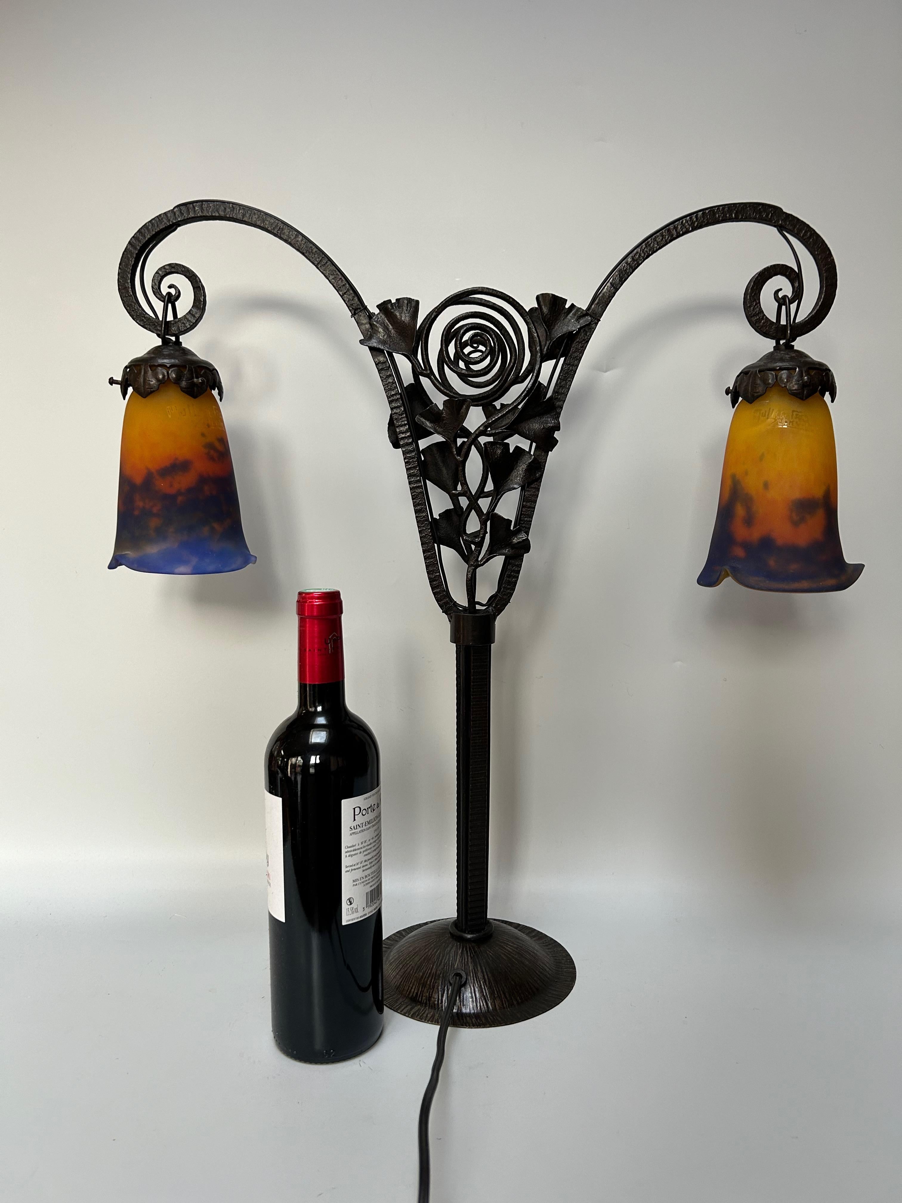 Muller Frères Coppia di lampade Doble Tulips in stile Art Déco in vendita 3