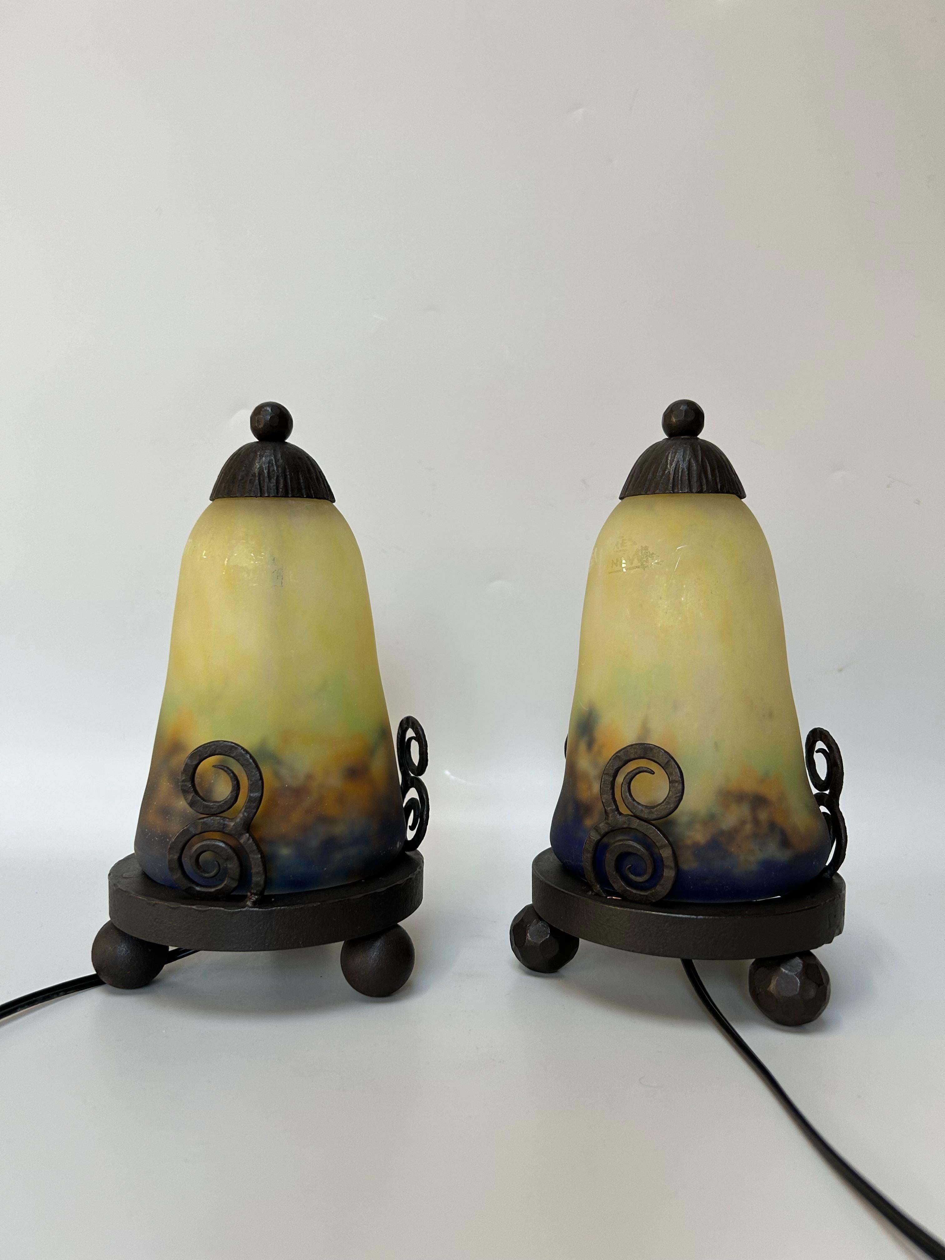 Début du 20ème siècle Muller Frères Paire de veilleuses Art Déco en vente