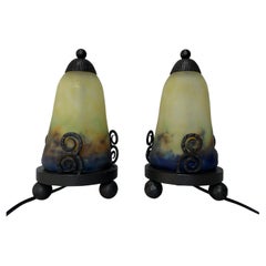 Antique Muller Frères Pair of Art Deco Night Lights