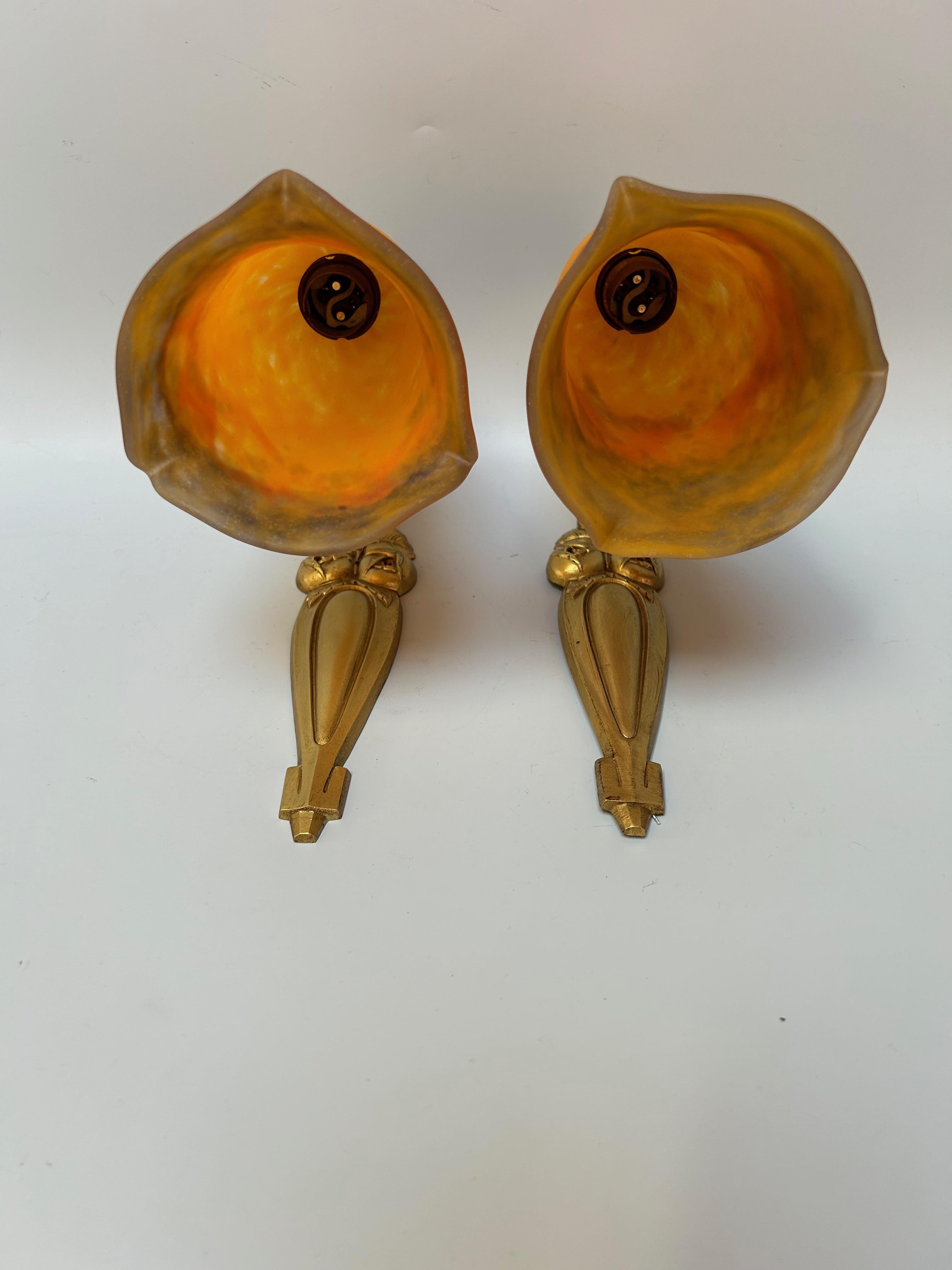 Muller Frères Coppia di lampade da parete in stile Art Déco in vendita 1