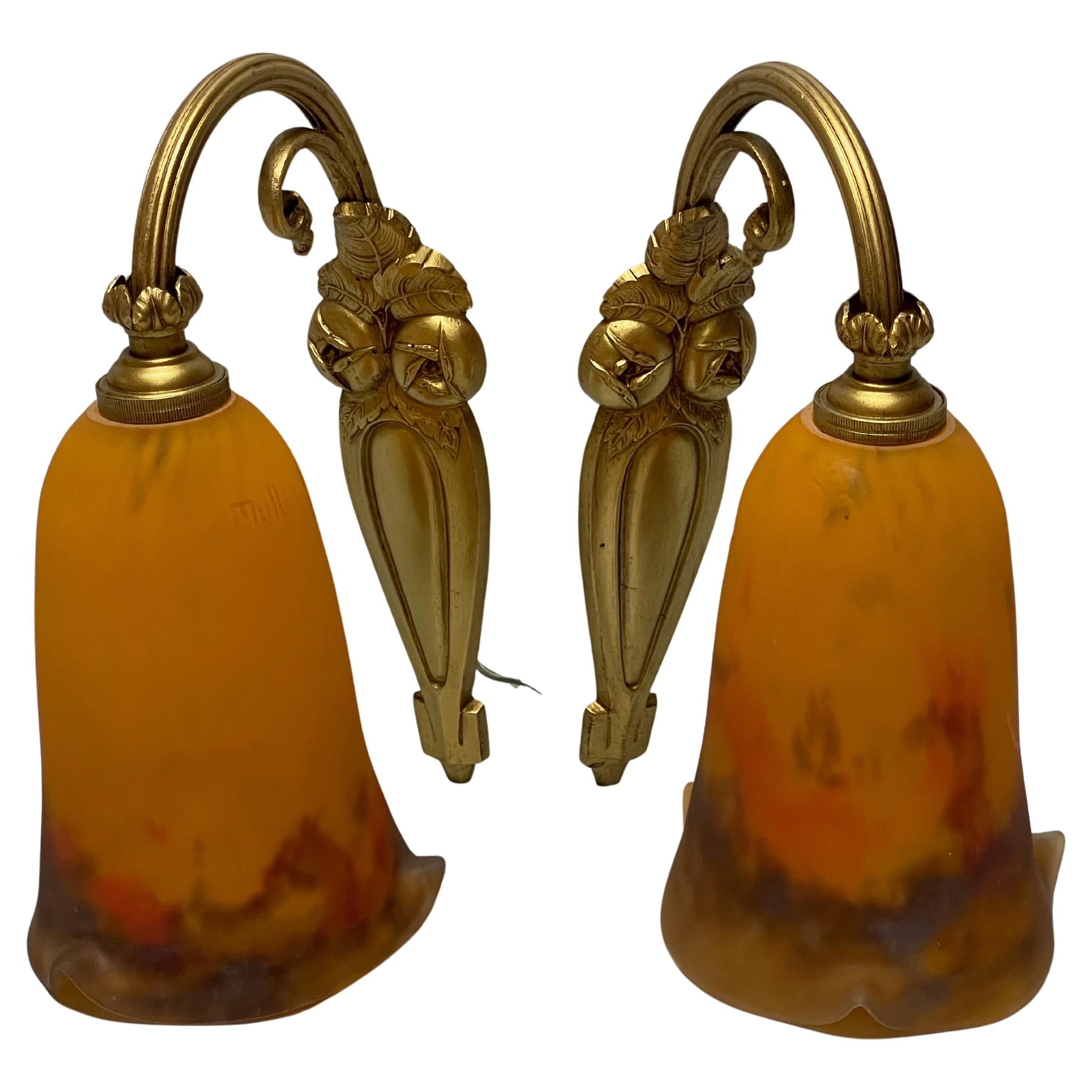 Muller Frères Pair of Art Deco Wall Lights