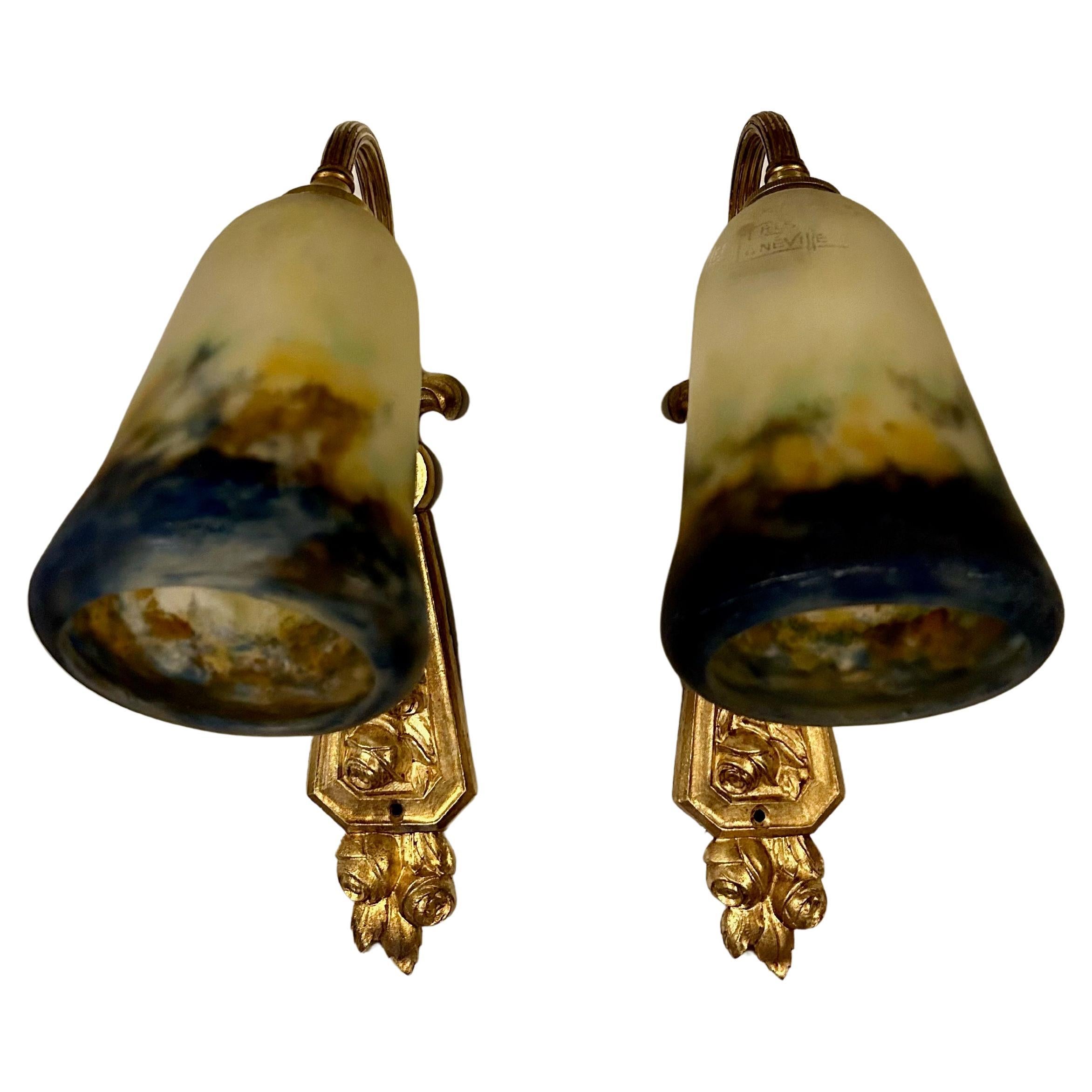 Muller Frères Pair of Art Deco Wall Lights
