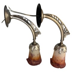 Muller Frères Paar Art-Deco-Wandleuchter