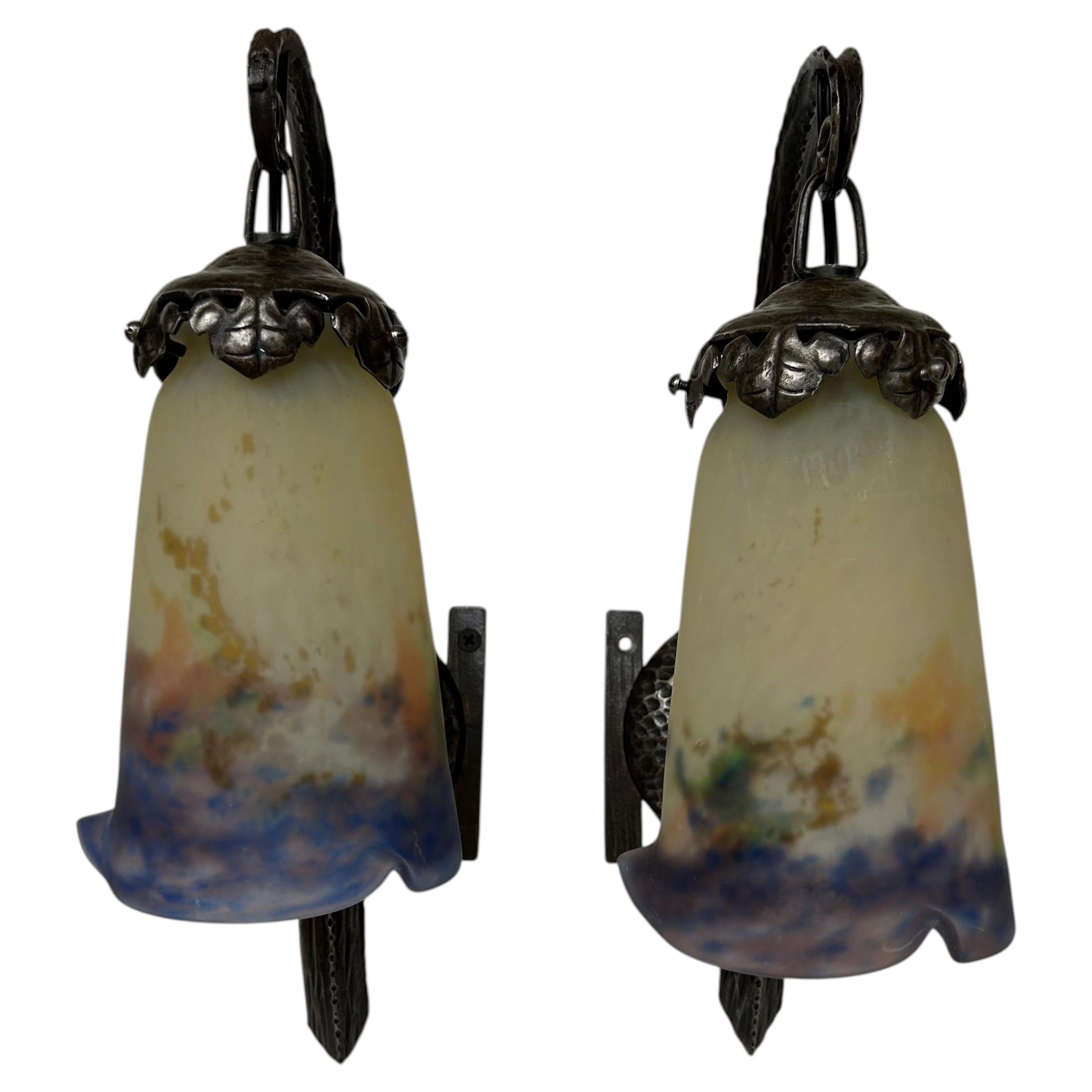 Muller Frères Pair of Art Deco Wall Sconces For Sale