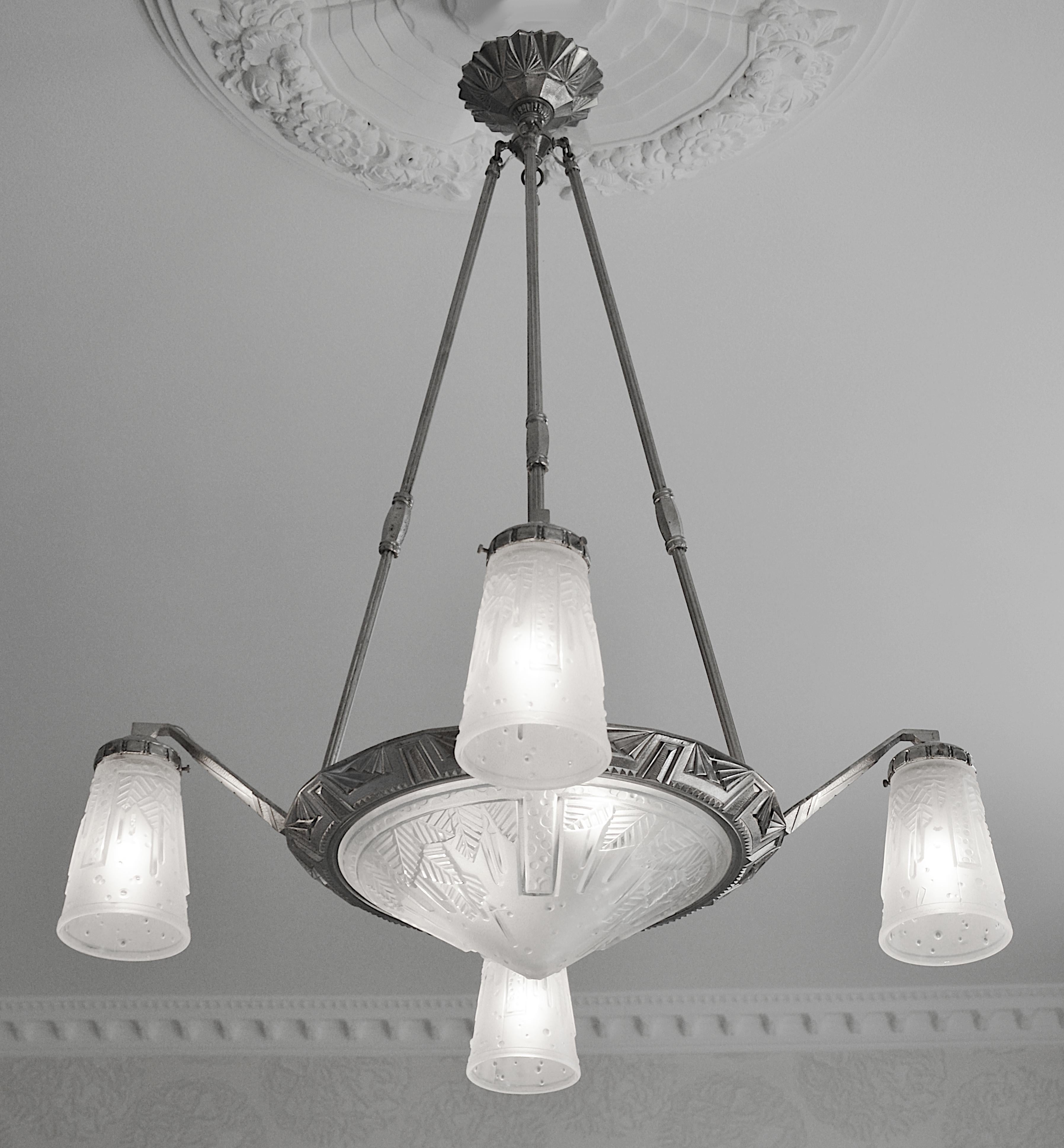 Français Lustre Art déco français Muller Freres & Pierre Maynadier, 1925