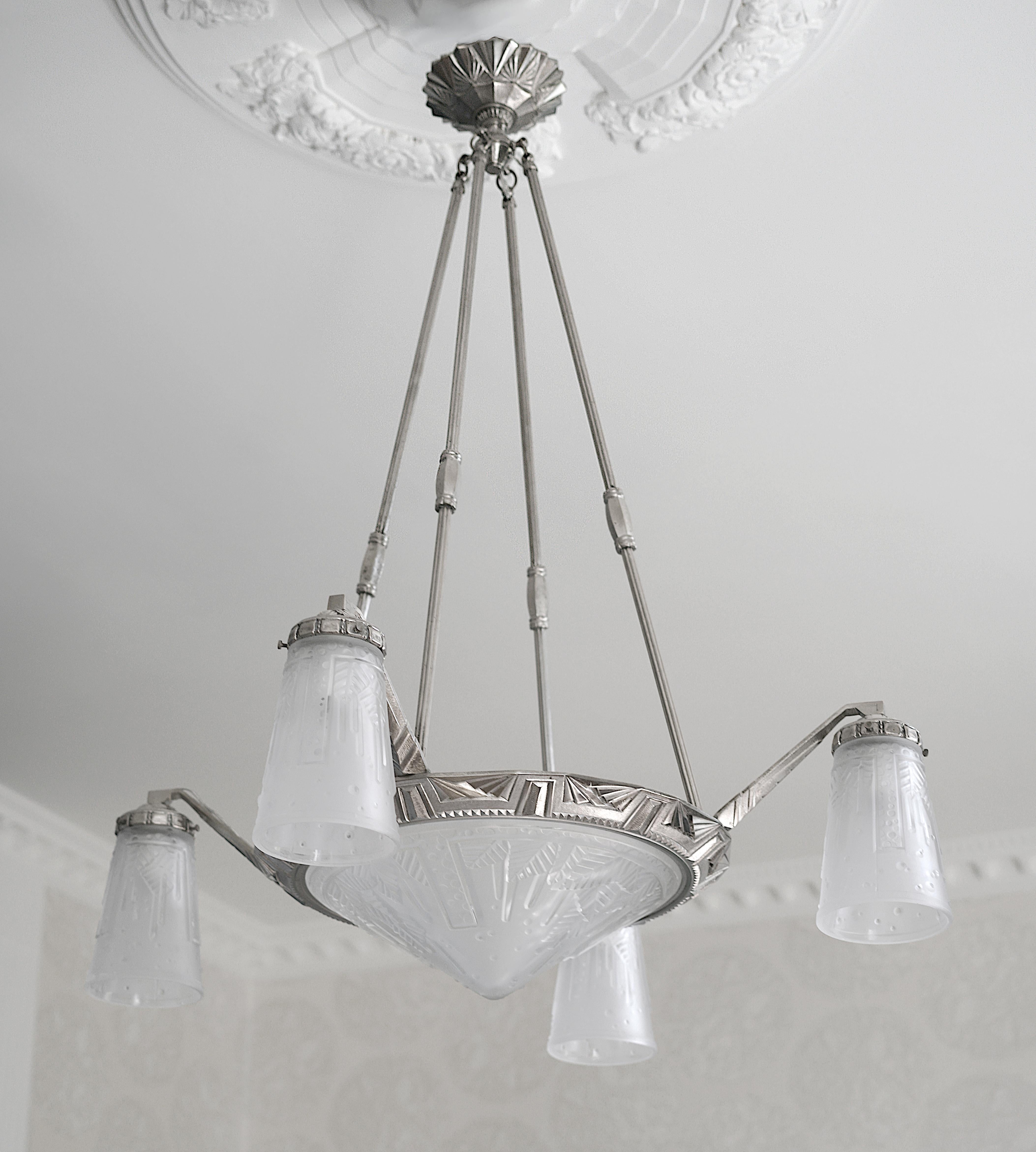 Dépoli Lustre Art déco français Muller Freres & Pierre Maynadier, 1925