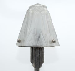 Muller Frères Signed Art Deco Silvered Iron Table Lamp Edgar Brandt Manner 1930s