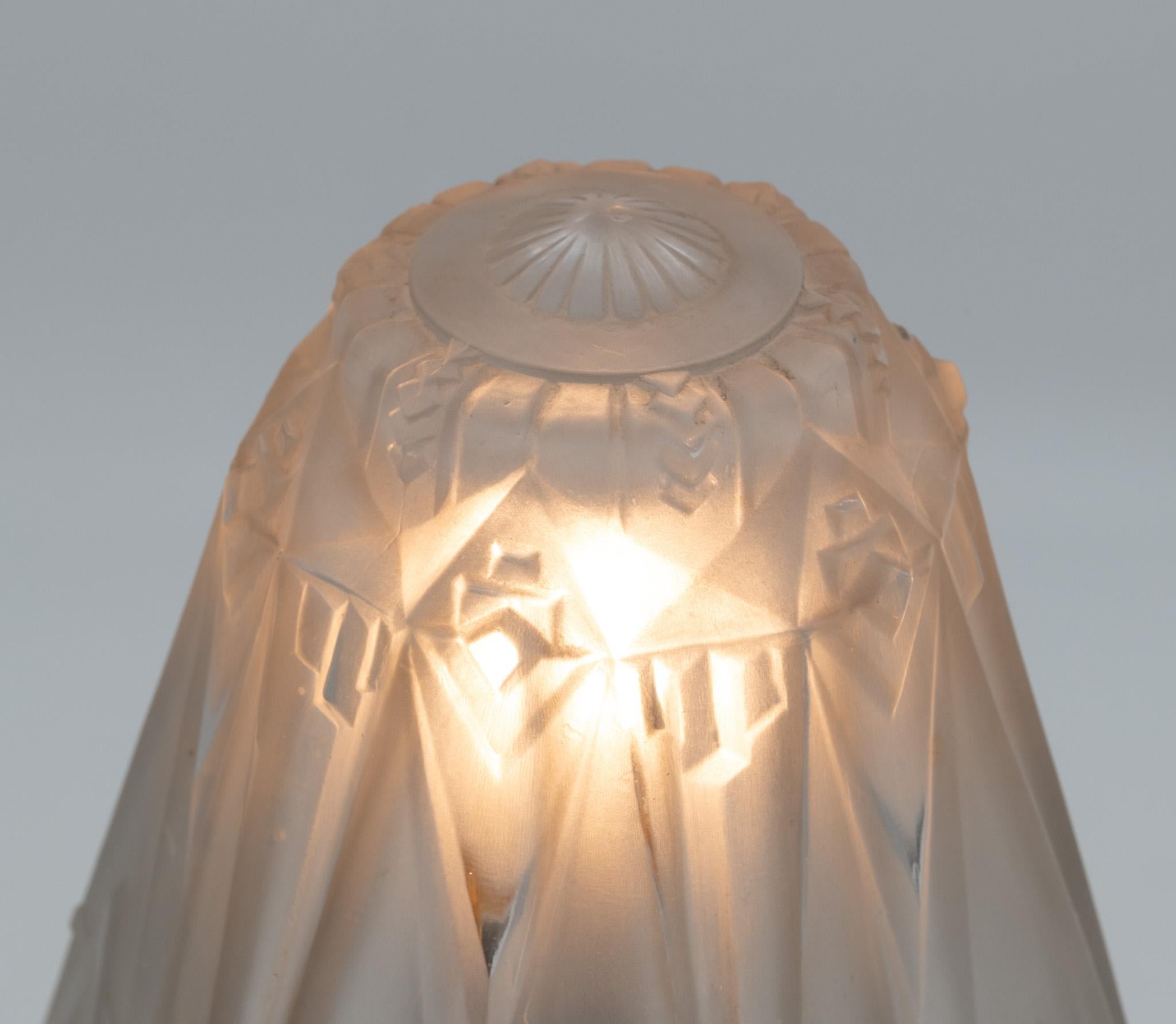 Muller Frères Signed Art Deco Silvered Iron Table Lamp Edgar Brandt Manner 1930s For Sale 2