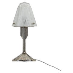 Antique Muller Frères Signed Art Deco Silvered Iron Table Lamp Edgar Brandt Manner 1930s