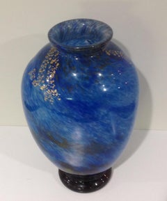 Muller Freres Signed Large Vibrant Blue Vase