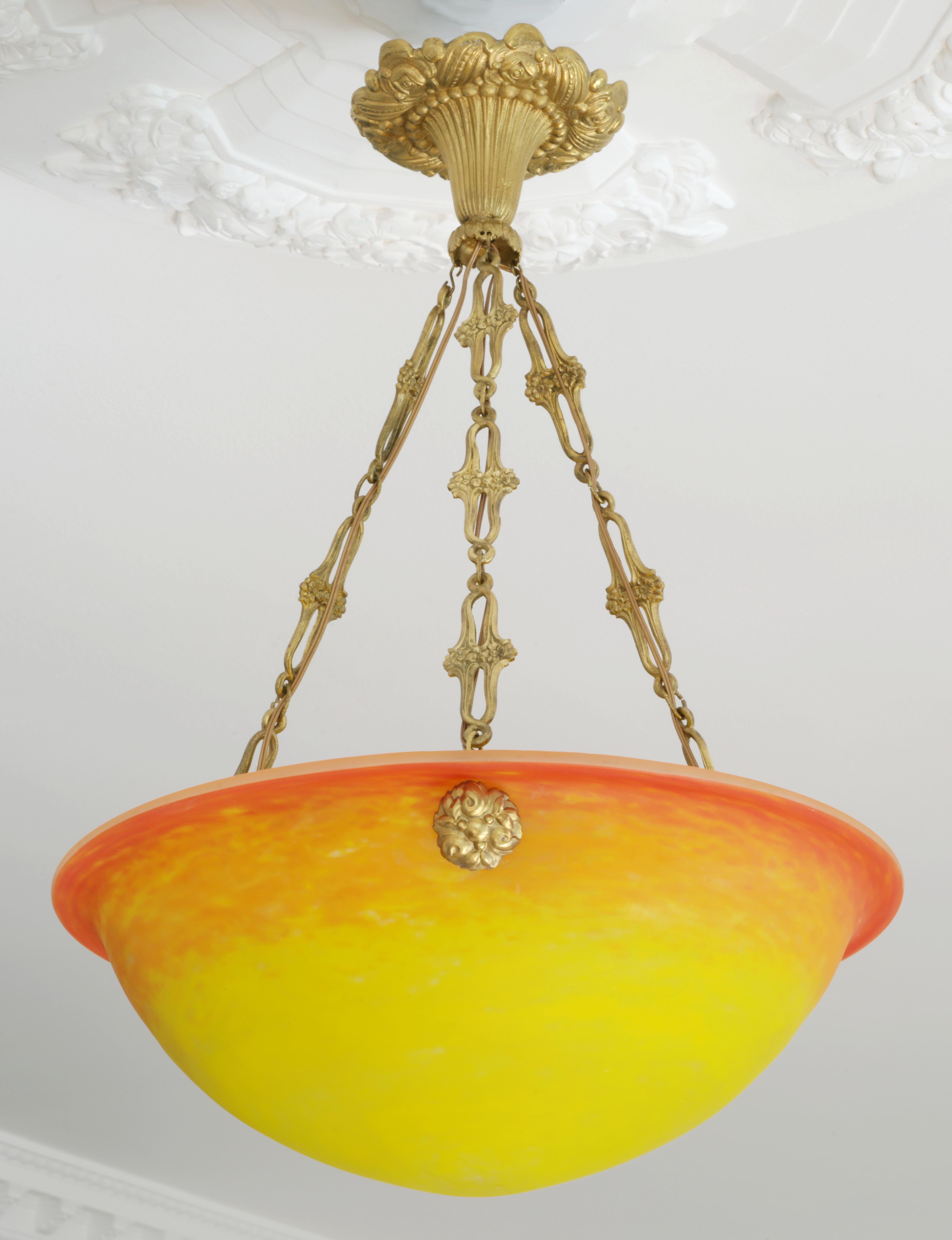Bronzo Lampadario a sospensione Muller Freres Sunrise, 1920 in vendita
