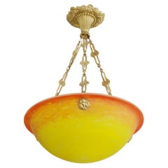 Antique Muller Freres Sunrise Pendant Chandelier, 1920