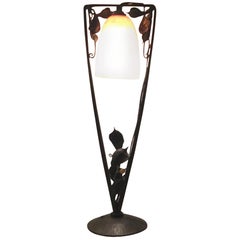 Vintage Müller Frères Table Lamp Glass Wrought Iron, 1930, France