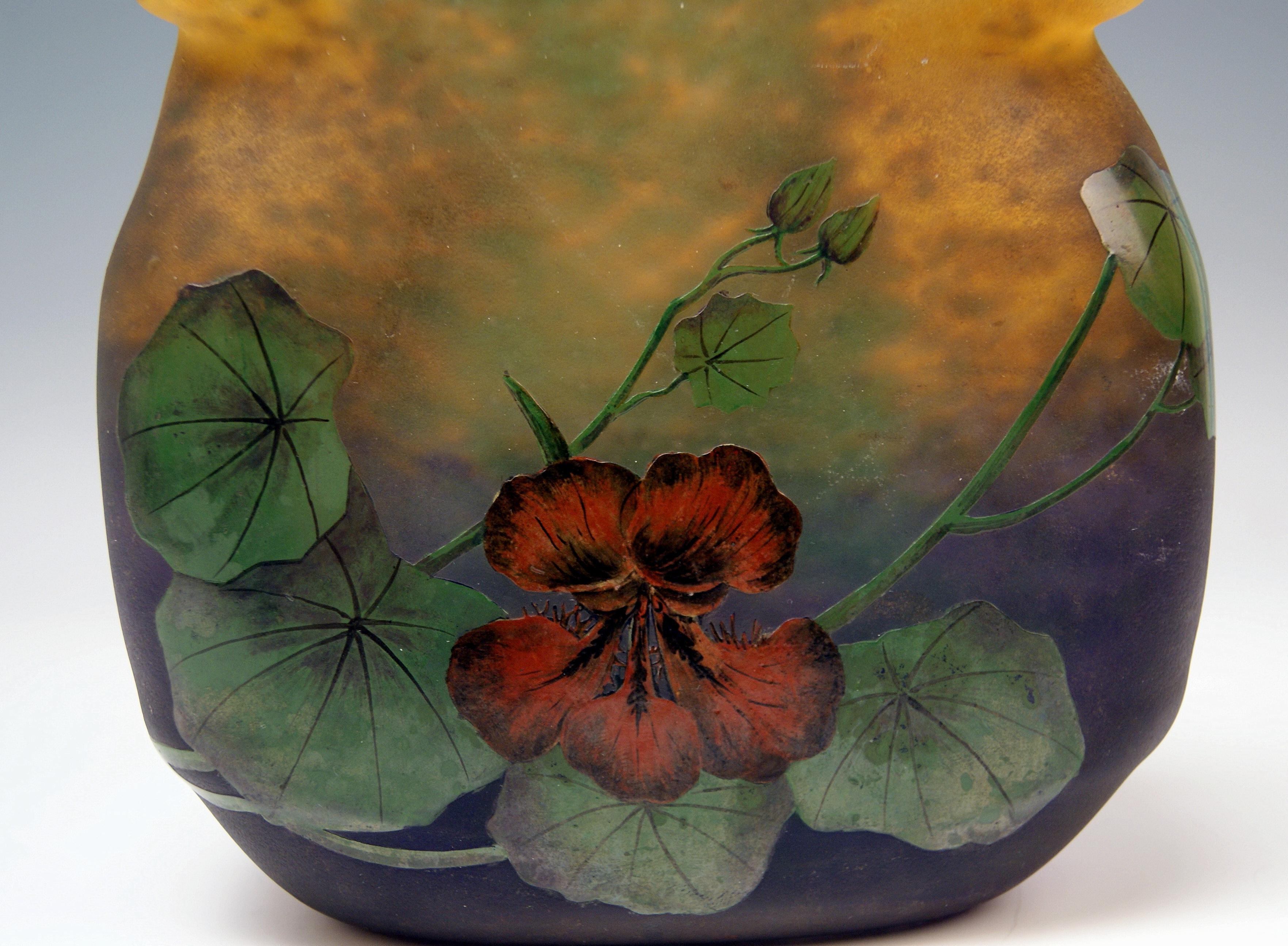 Français Vase Muller Frères Art Nouveau Capucine Croismare Lunéville France 1919-25