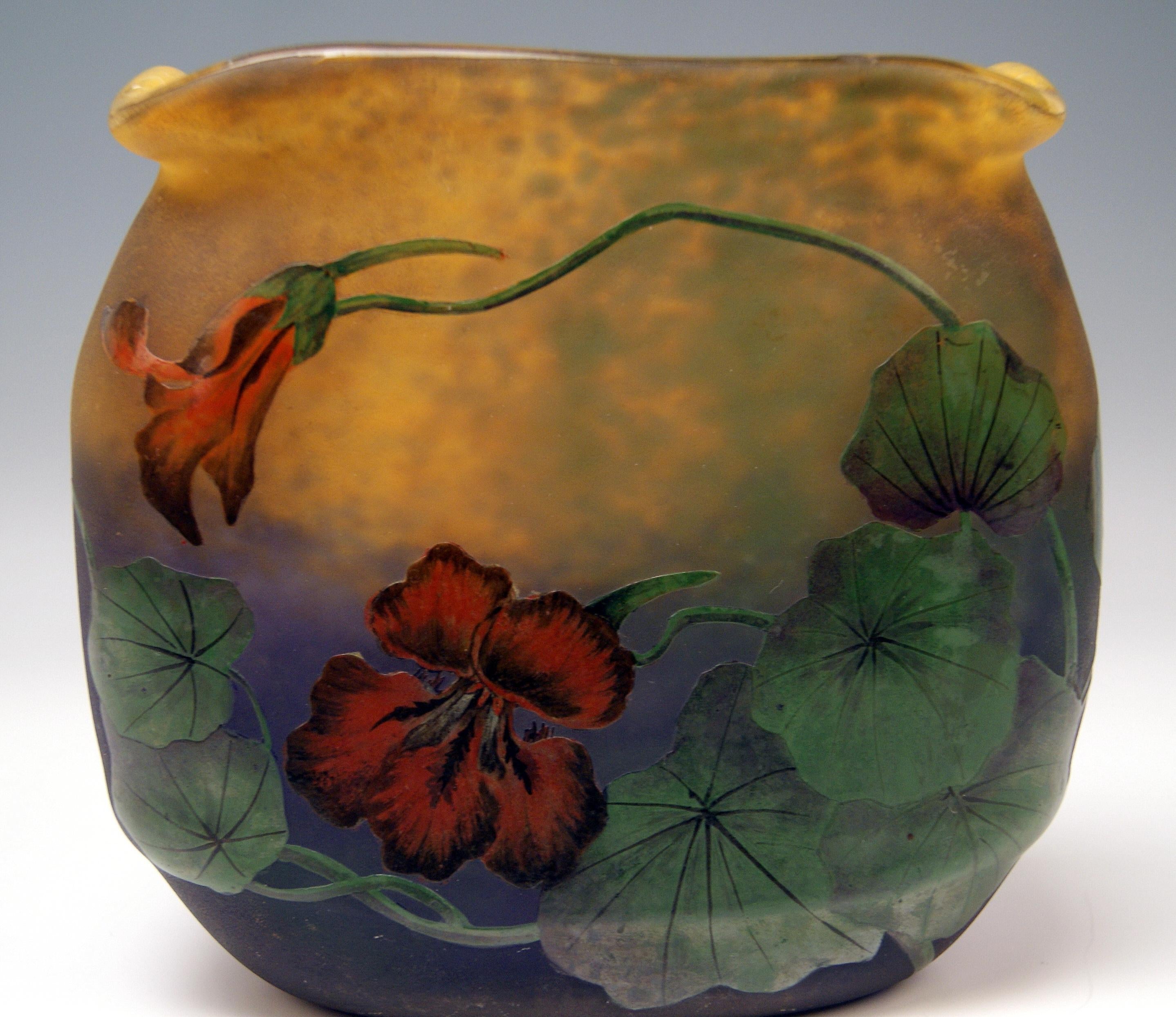 Buriné Vase Muller Frères Art Nouveau Capucine Croismare Lunéville France 1919-25