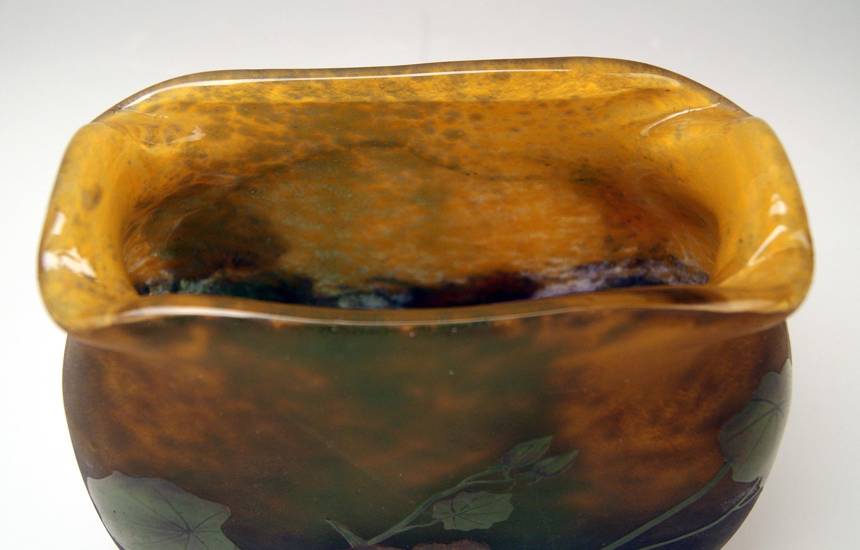 Début du 20ème siècle Vase Muller Frères Art Nouveau Capucine Croismare Lunéville France 1919-25