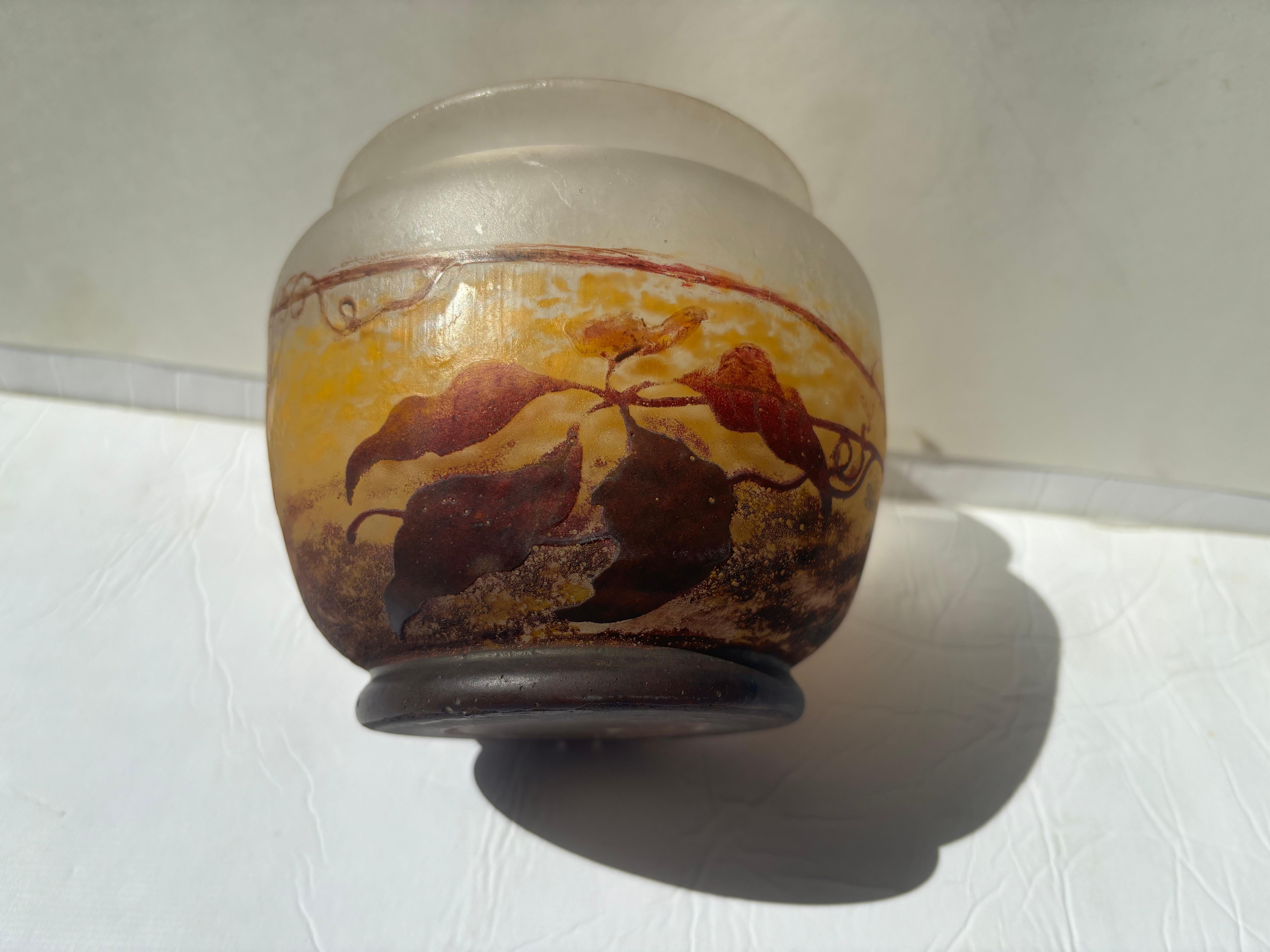 20ième siècle Vase/ bol de Muller Freres en verre acide émaillé gravé en camée de camée en vente