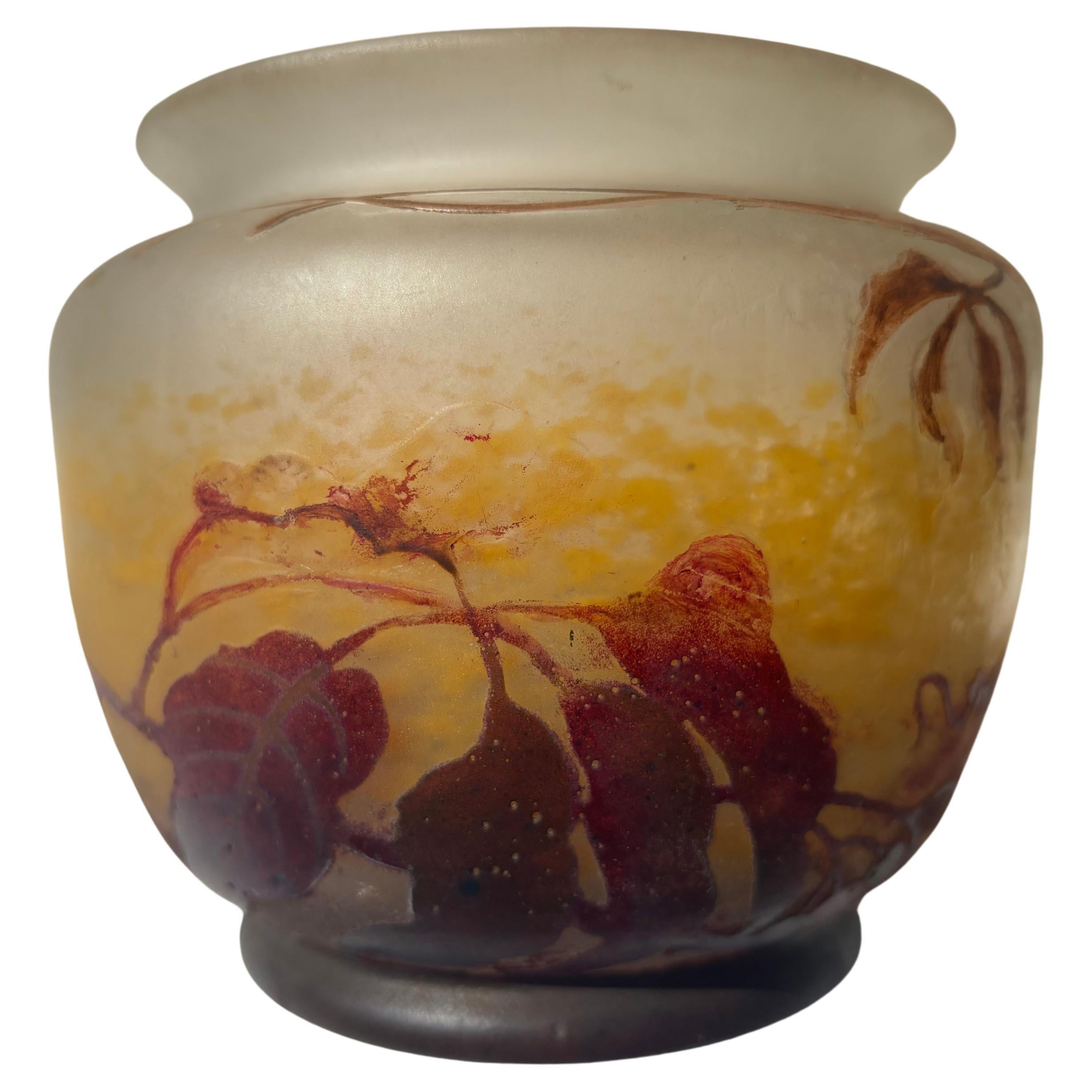 Muller Freres vase/ bowl cameo etched enamel acid glass .