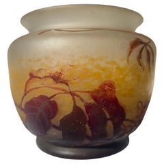 Muller Freres vase/ bowl cameo etched enamel acid glass .