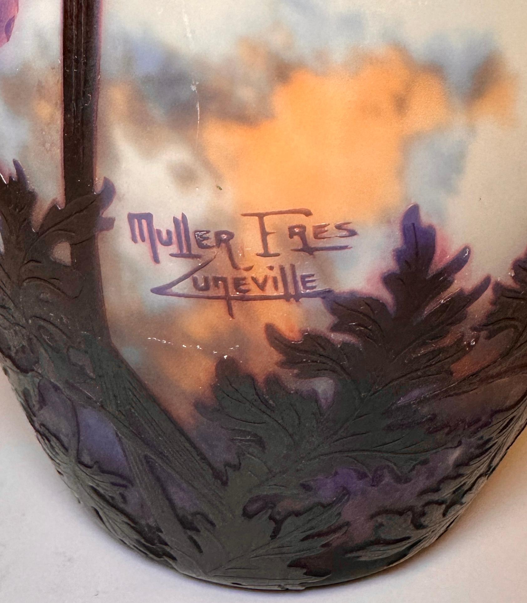 Art Glass Muller Freres Vase, circa 1920 For Sale