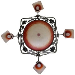 Muller Frères Art Deco Wrought Iron and Glass Chandelier