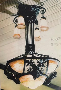 Lampada antica fatta a mano (lampadario) di Muller Frères, Art Deco francese