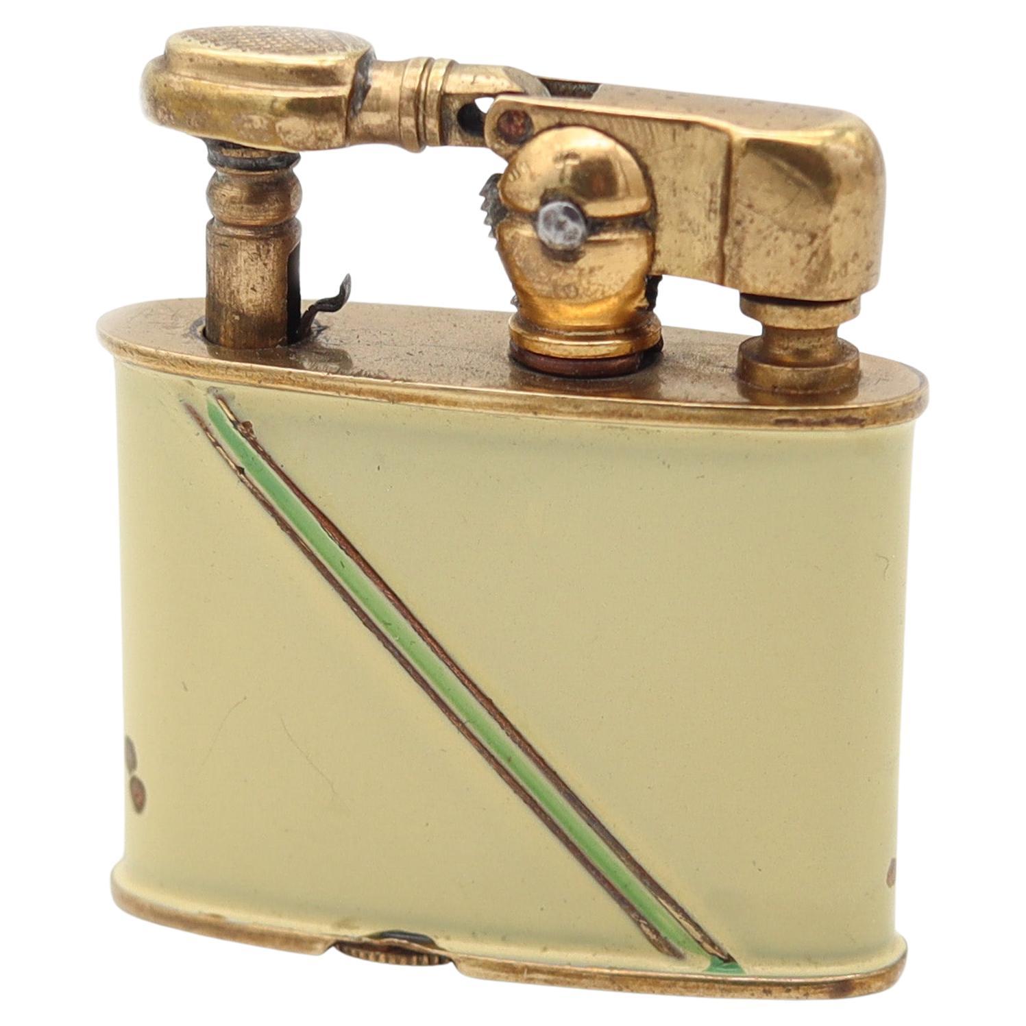 MÜLLER & GRÜNSTEIN 1928 Art-Deco Lacquered Stambul Petrol Lighter In Gilt Brass