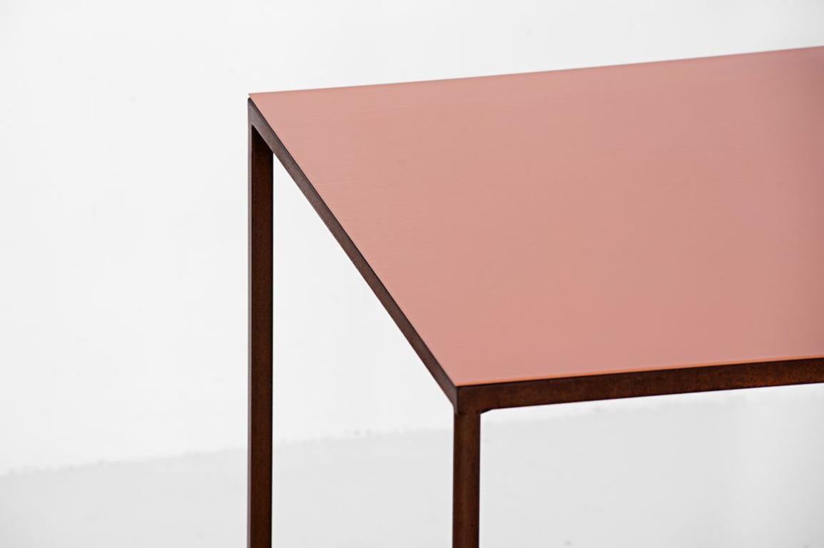 Table model “3 Pieces Desk”
Manufactured by Muller Van Severen
Produced for Side Gallery
Rusted steel frame and high gloss lacquered steel plates

Measurements
120 cm x 70 cm x 74 H cm (desk) and 60 cm x 40 cm (shelves)
47.24 in x 27.5 in x