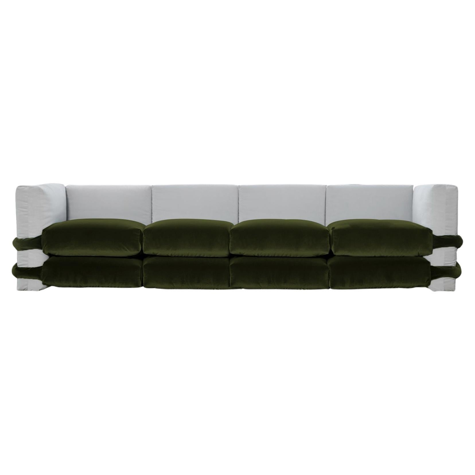 Muller Van Severen, Kissen-Sofa, Maharam, Grün und Grau, Viersitzer