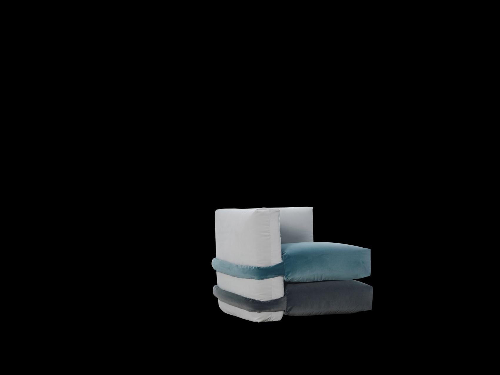 Espagnol Muller Van Severen, Canapé oreiller, Maharam, gris et bleu, Module d'angle en vente