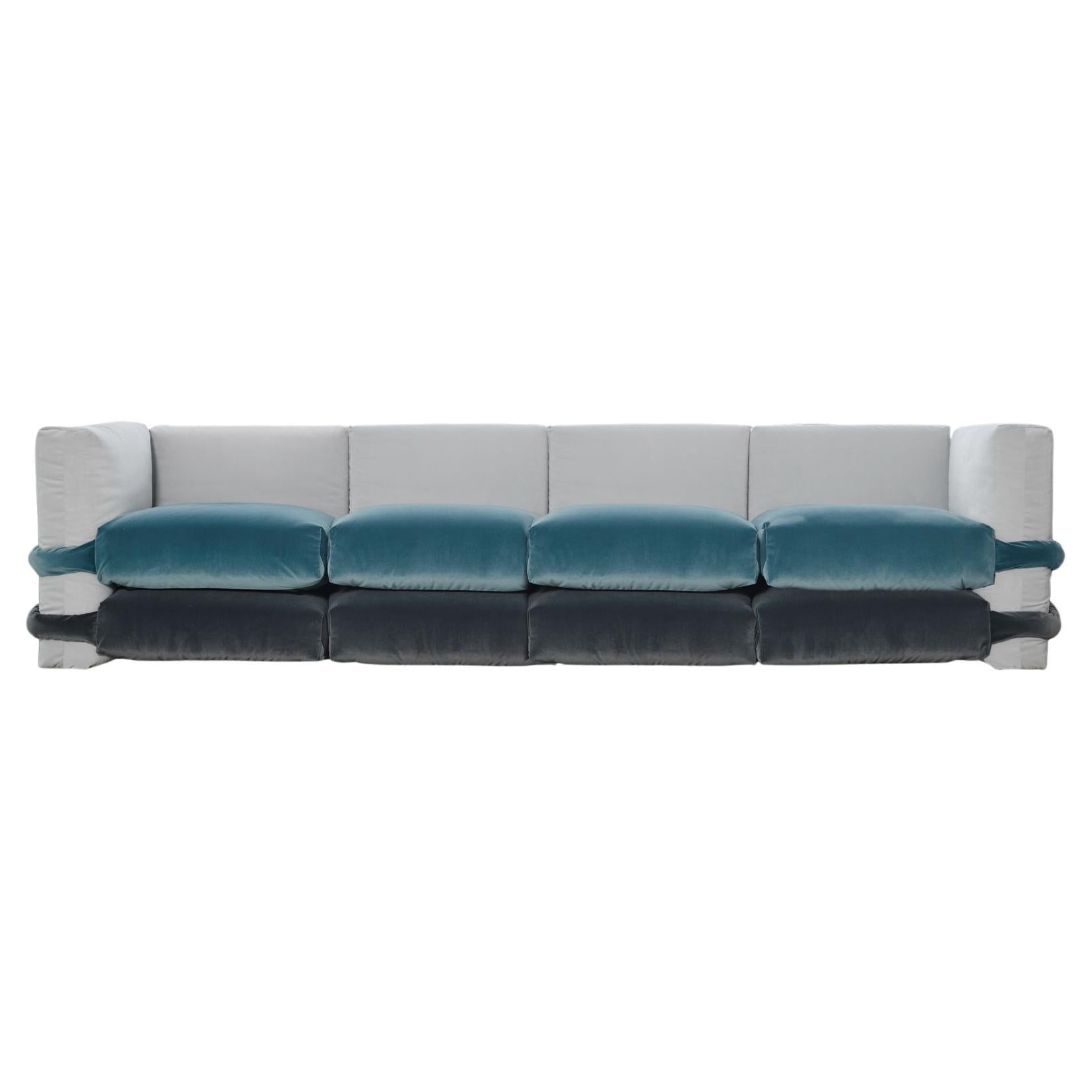 Muller Van Severen, Kissen-Sofa, Maharam, Grau und Blau, Viersitzer
