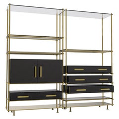 Mulligan Bookcase in Brass and Smoked Glass