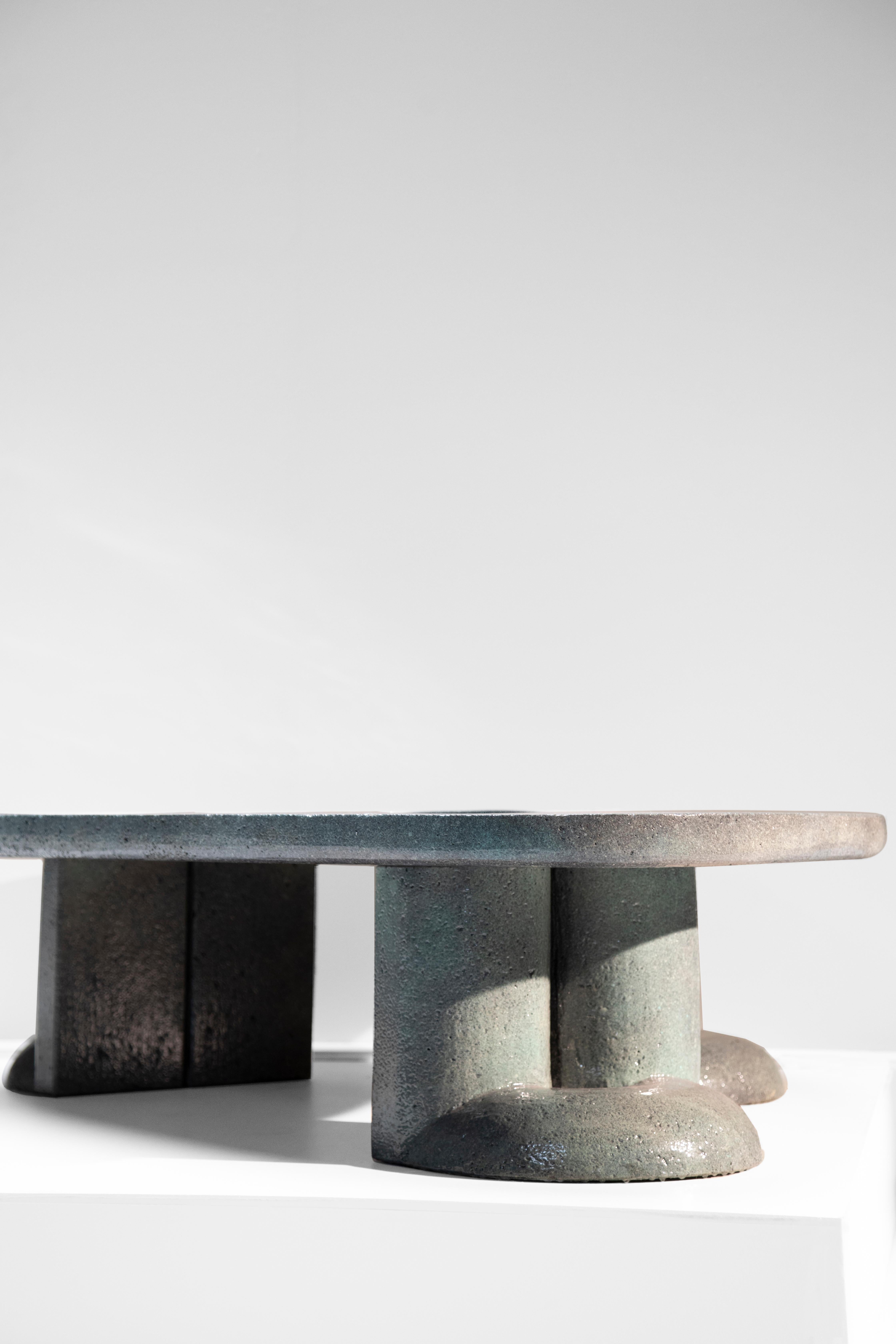 Glazed Hand Carved Lava with Ceramic Glaze Mullunu Coffee Table by Ian Felton  For Sale