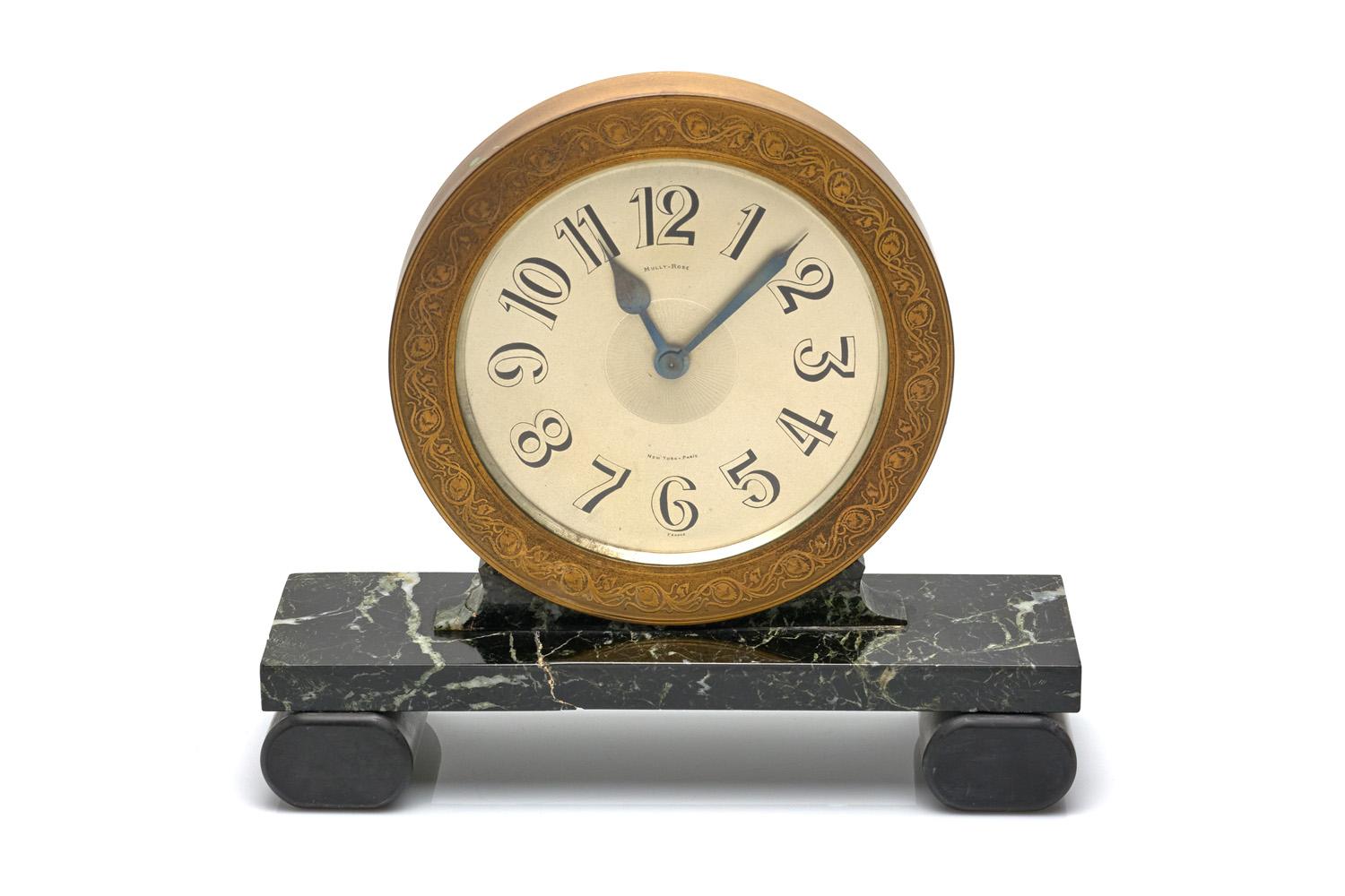 Modern Mully & Rose Large Marble Mantle Clock For Sale