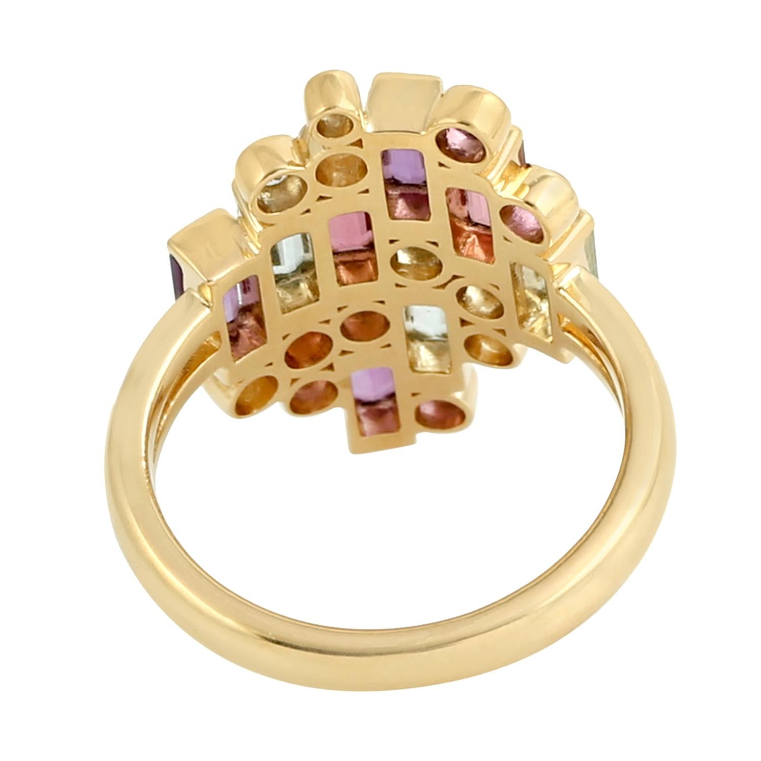 Mixed Cut Mult Gemstone Spectrum Ring With Diamonds Made In 18k Yellow Gold For Sale