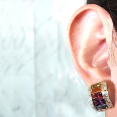 Multcolor Gemstone Rainbow Half Hoop Earrings