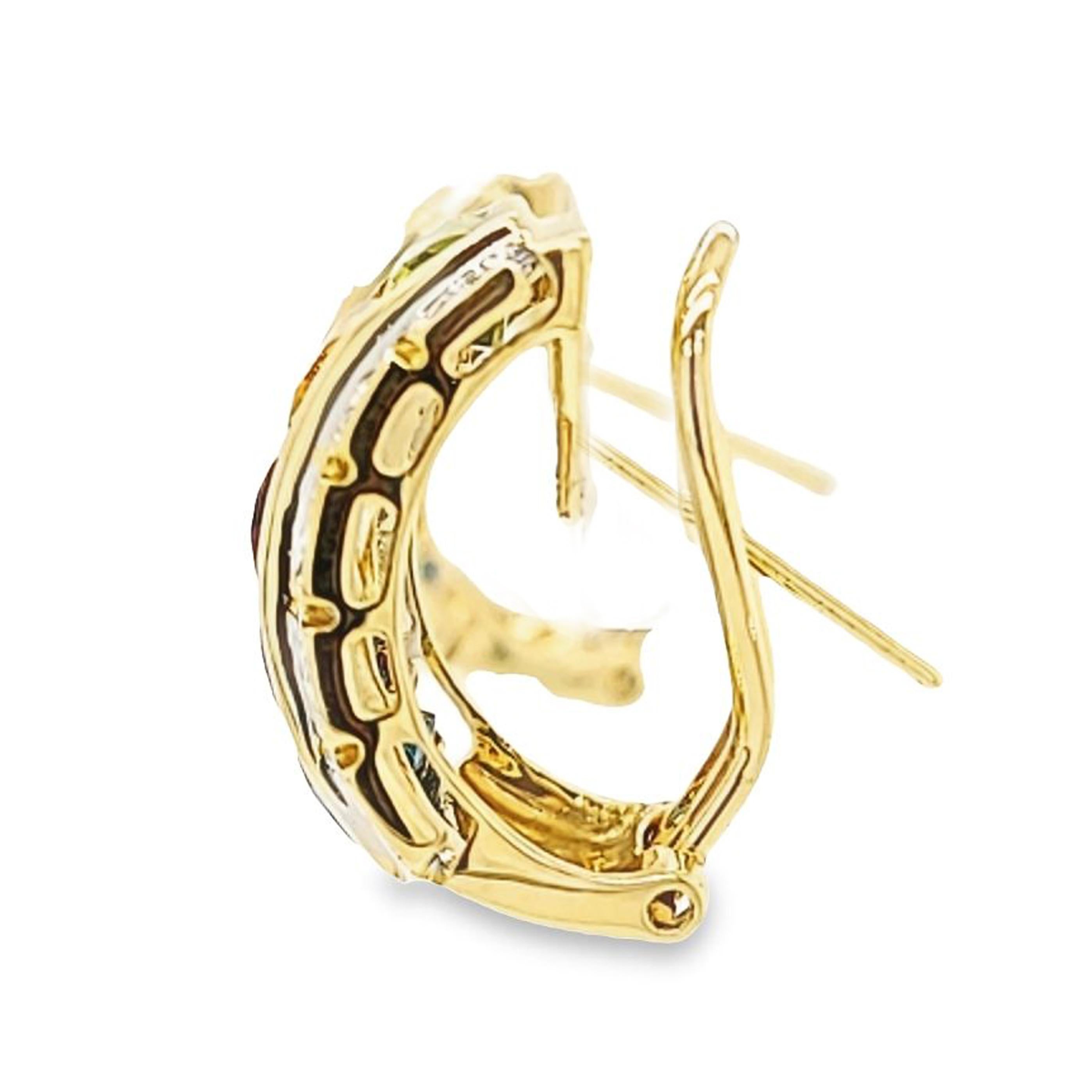 Baguette Cut Multcolor Gemstone Rainbow Half Hoop Earrings