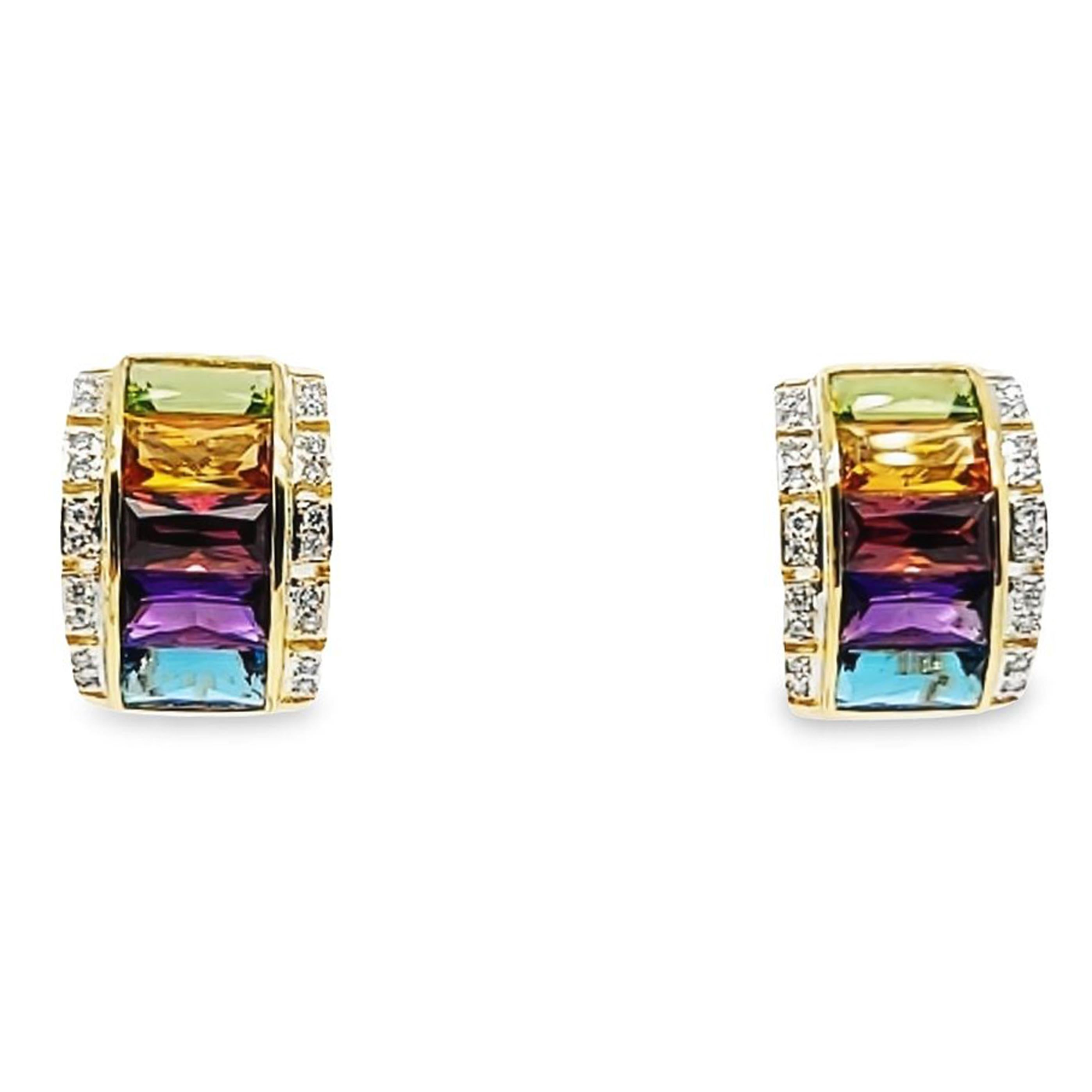 Multcolor Gemstone Rainbow Half Hoop Earrings In Good Condition In Coral Gables, FL