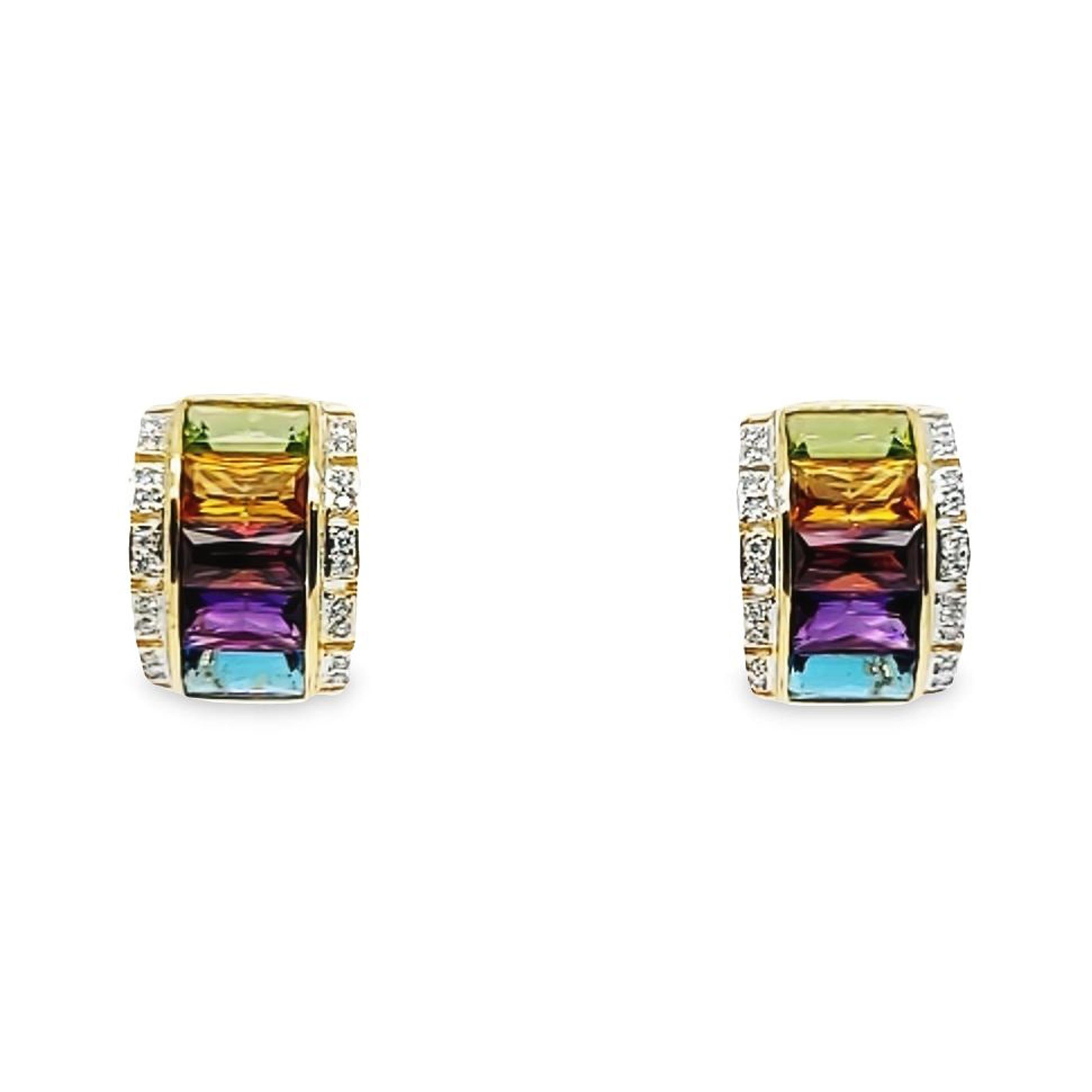 Multcolor Gemstone Rainbow Half Hoop Earrings 1