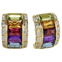 Multcolor Gemstone Rainbow Half Hoop Earrings