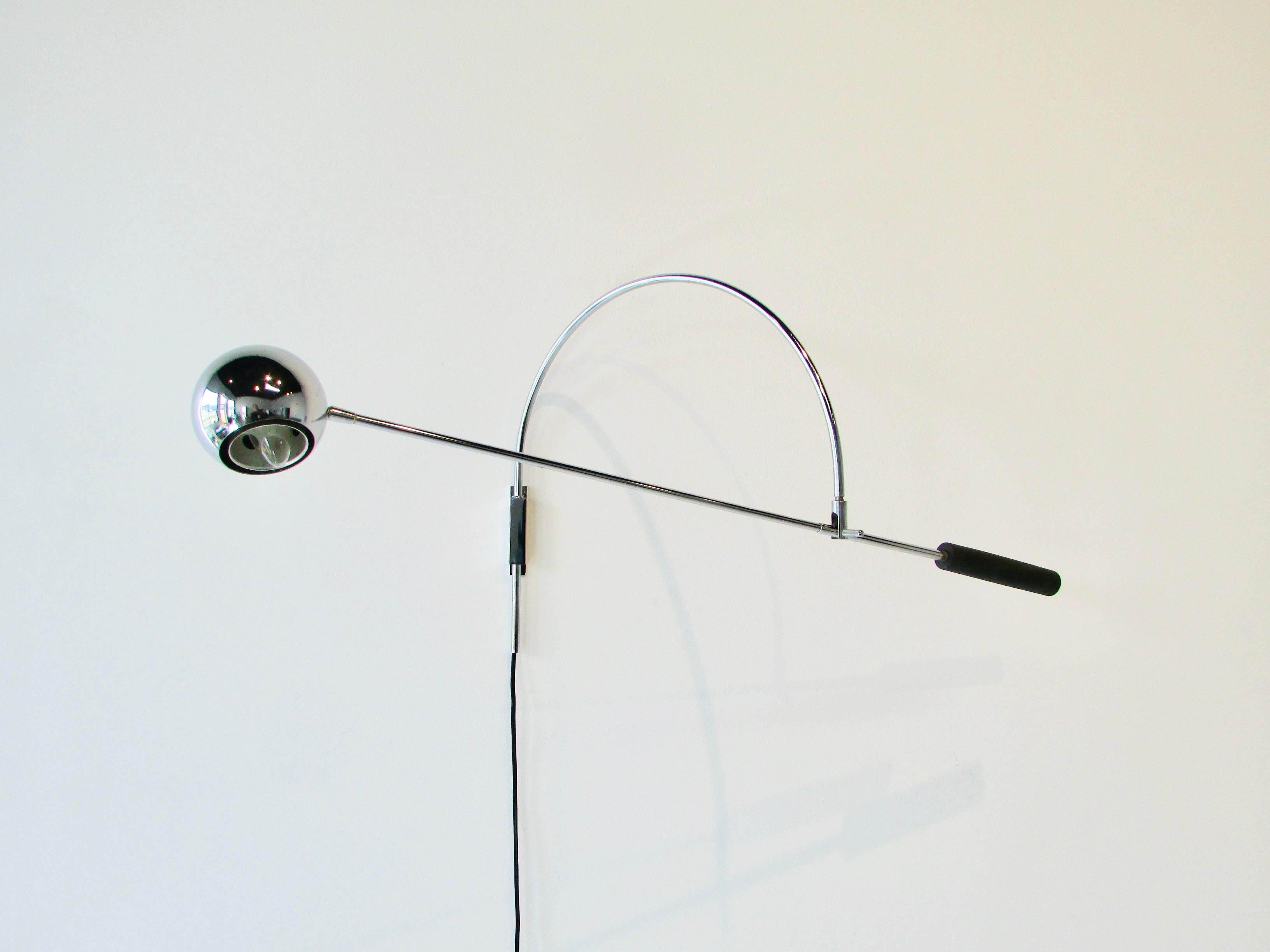 Arcing swivel and tilt counter balanced wall mounted task or reading lamp. Robert Sonneman design for Sonneman lighting. Horizontal shaft is 32