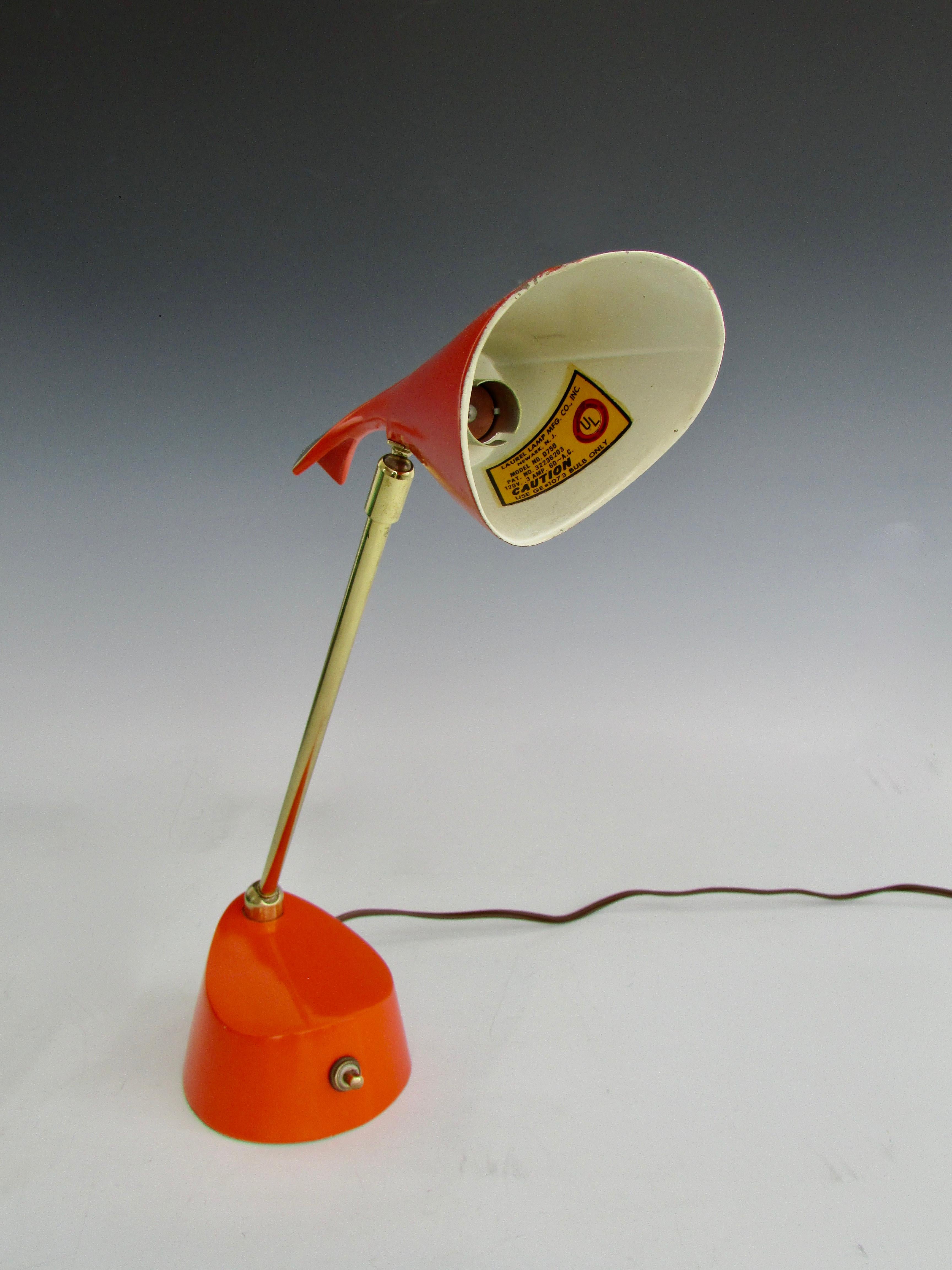 Multi Adjustable Wall or Desk Lamp by Laurel in Excellent Original Orange Paint 3