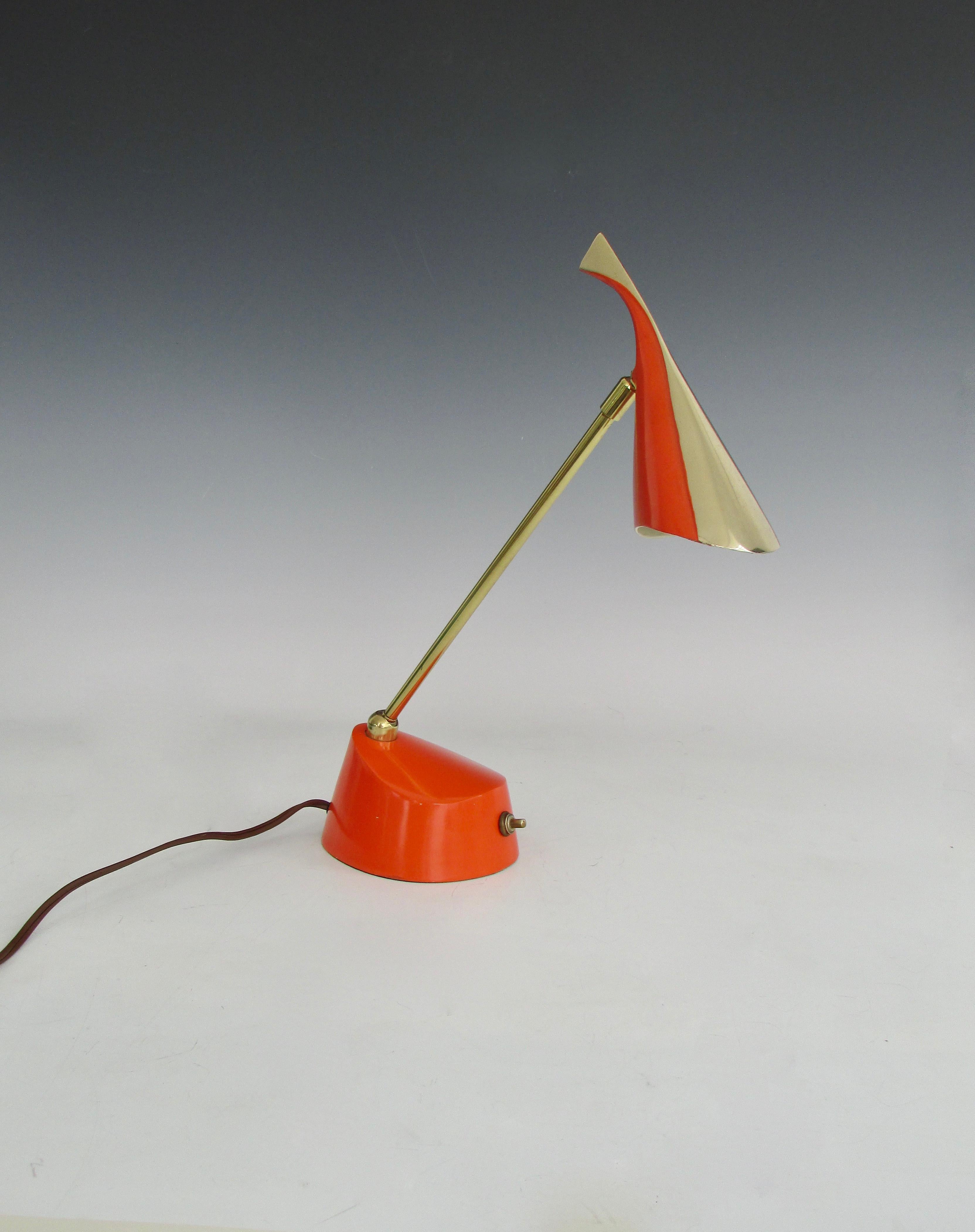 Mid-Century Modern Multi Adjustable Wall or Desk Lamp by Laurel in Excellent Original Orange Paint