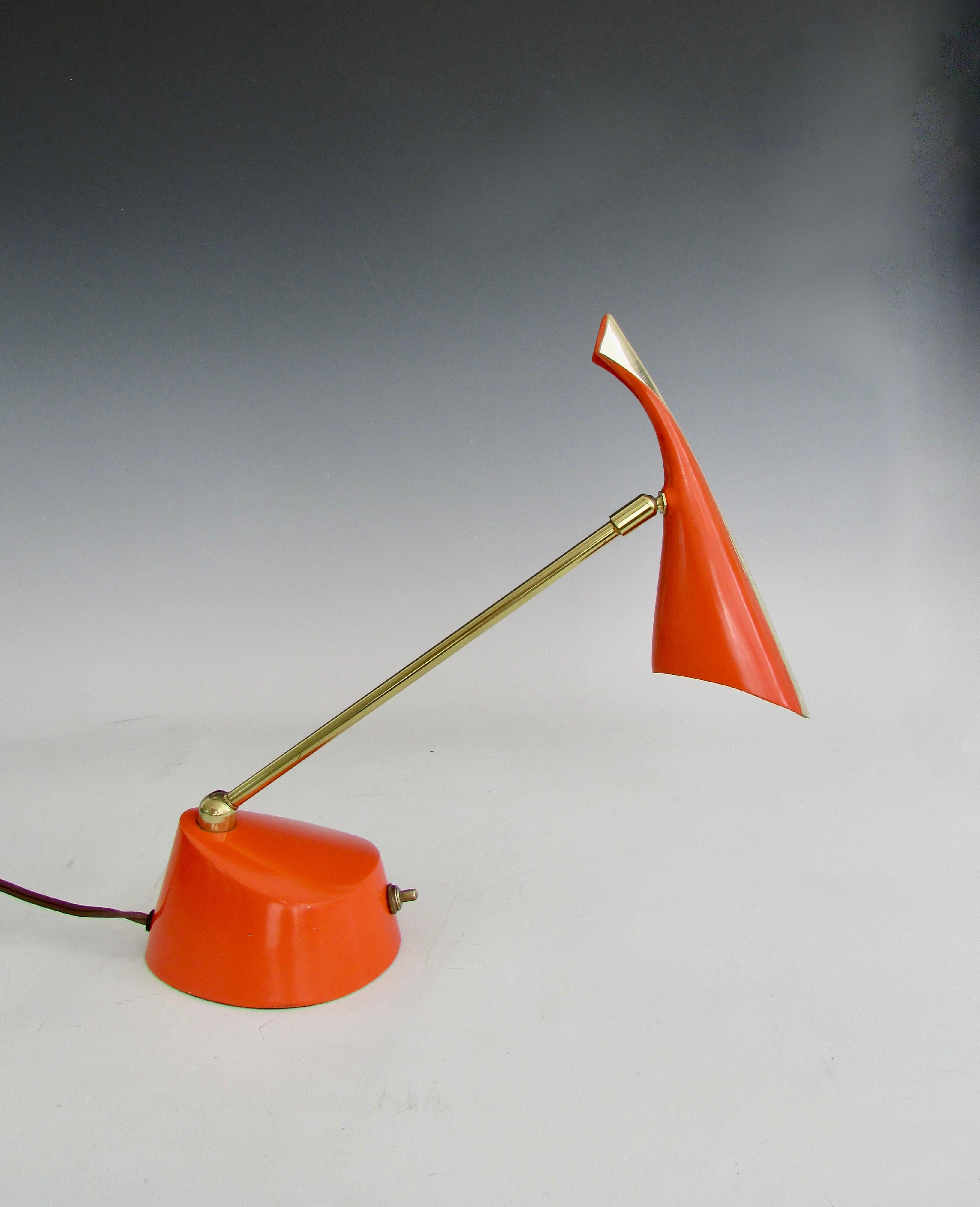 Metal Multi Adjustable Wall or Desk Lamp by Laurel in Excellent Original Orange Paint