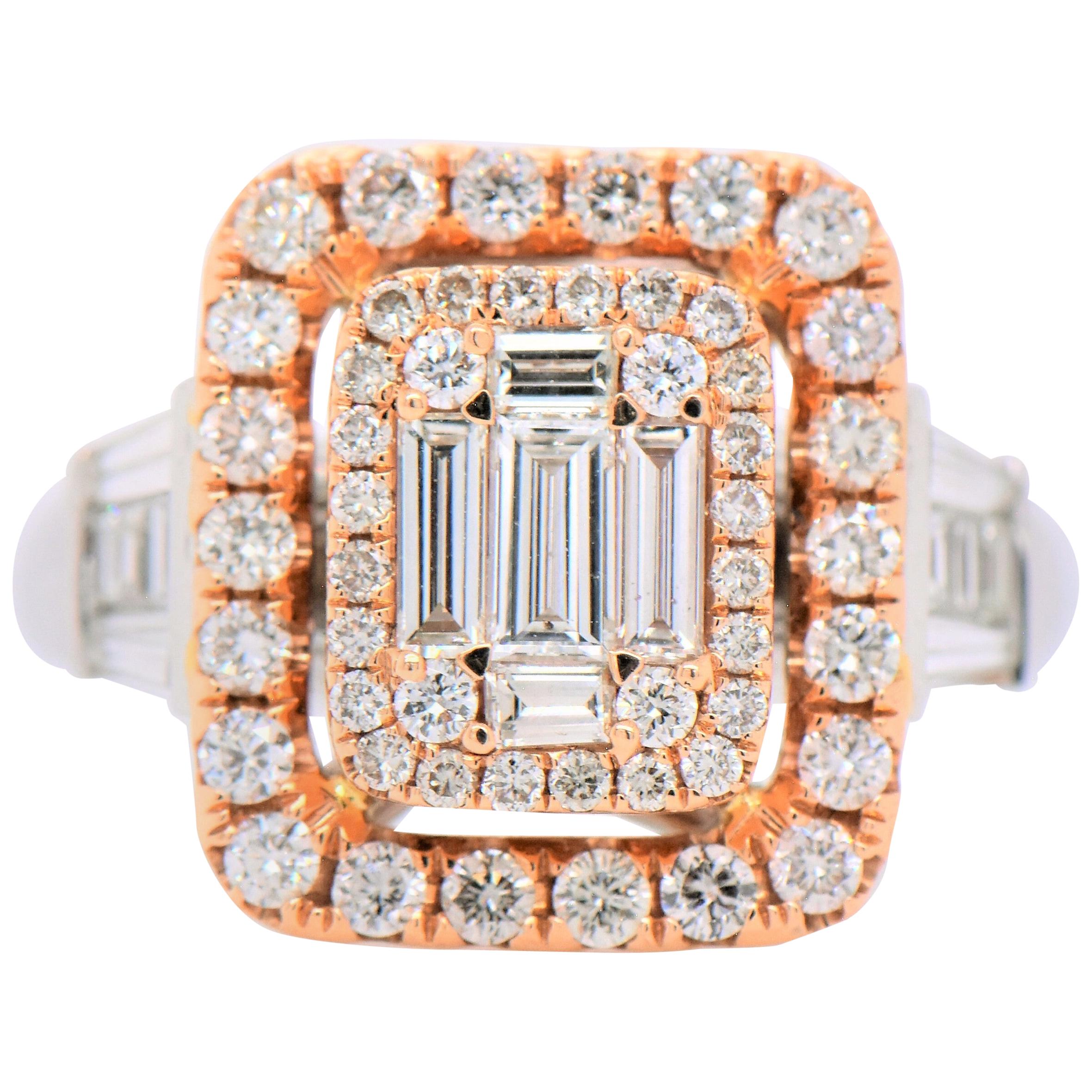Multi-Baguette Diamond Double Frame Ring in 18 Karat White and Rose Gold