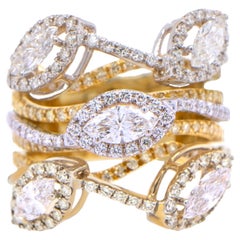 Multi Band Diamond Crossover Ring Marquise 2.15 Carats 18K Gold