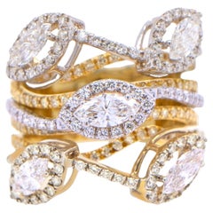 Multi Band Diamant-Crossover-Ring Marquise 2,15 Karat 18K Gold