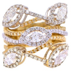 Multi Band Diamond Crossover Ring Marquise 2.15 Carats 18K Gold